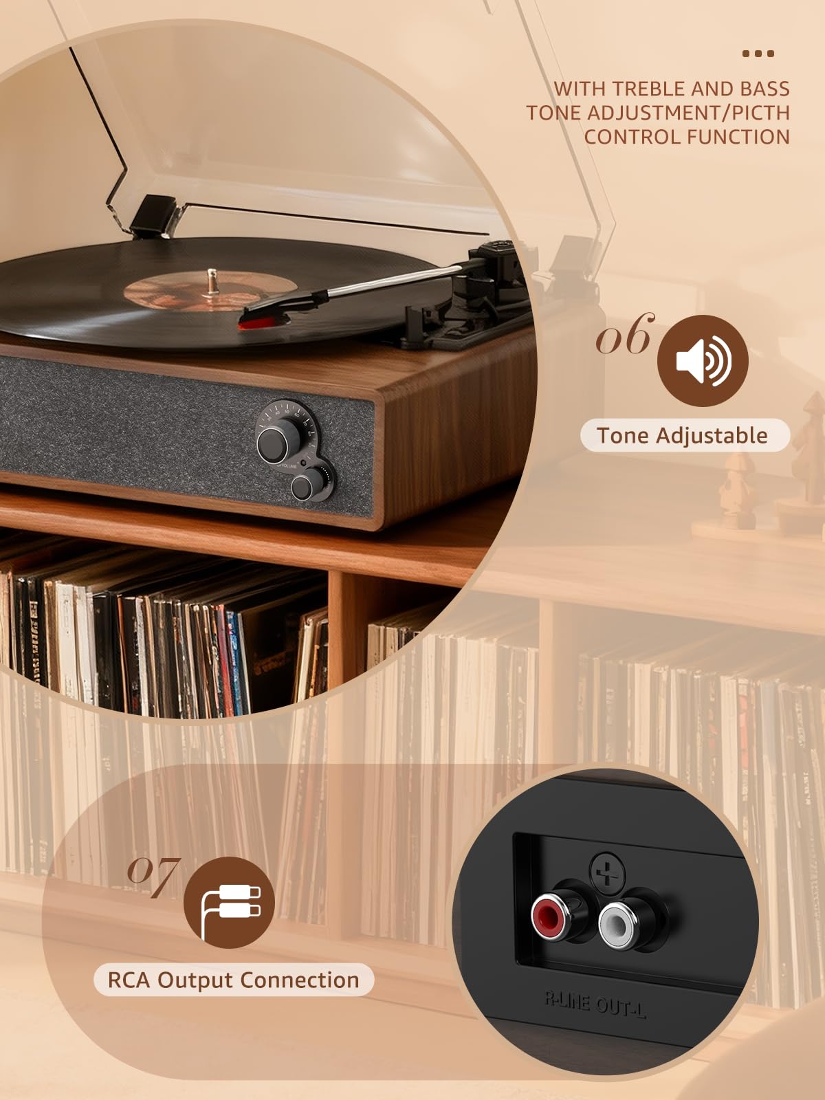 Schallplattenspieler Eingebaute Stereo-Lautsprecher Vintage Plattenspieler für Vinyl-Schallplatten LP Phonograph Riemenantrieb 3 Geschwindigkeiten 3 Größen Wireless Eingang RCA Ausgang Auto Stop