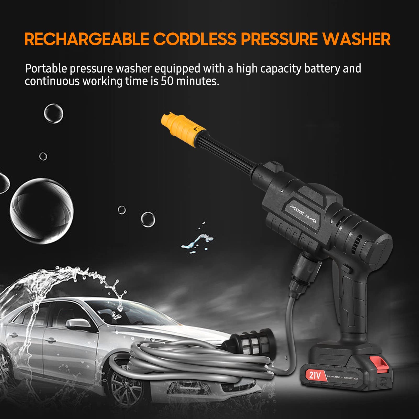 Hidrolimpiadora Alta Presion a Batería Geevorks Limpiadores de Alta Presión para Automóvil con Boquilla Ajustable 21 V Pistola Hidrolimpiadora Portátil para Lavar Coche/Regar Flores/Limpiar Pisos