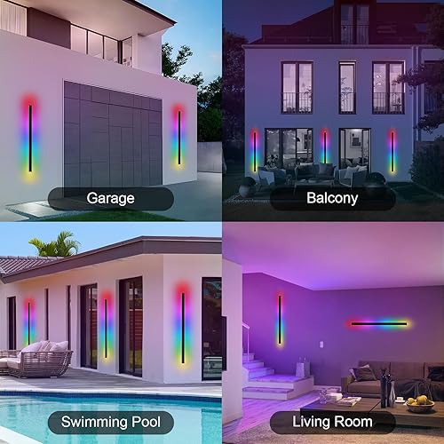 Miniatura 49 de Luz de Pared Exterior, Apliques de Pared Exteriores Modernos de 39 Pulgadas, Luces de Pared Largas Negras Impermeables con Iluminación Cálida, Luz