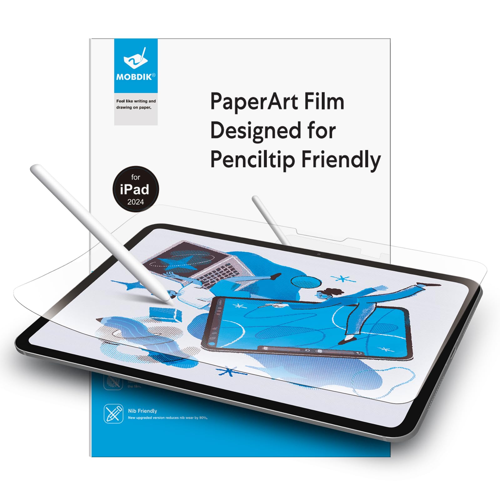 MOBDIK 2 Pack Paperfeel Screen Protector Compatible with iPad Pro 11 M4 (2024) New Version Crafted for Natural Writing, Less Reflection, Nib Friendly, with Easy Installation Kit