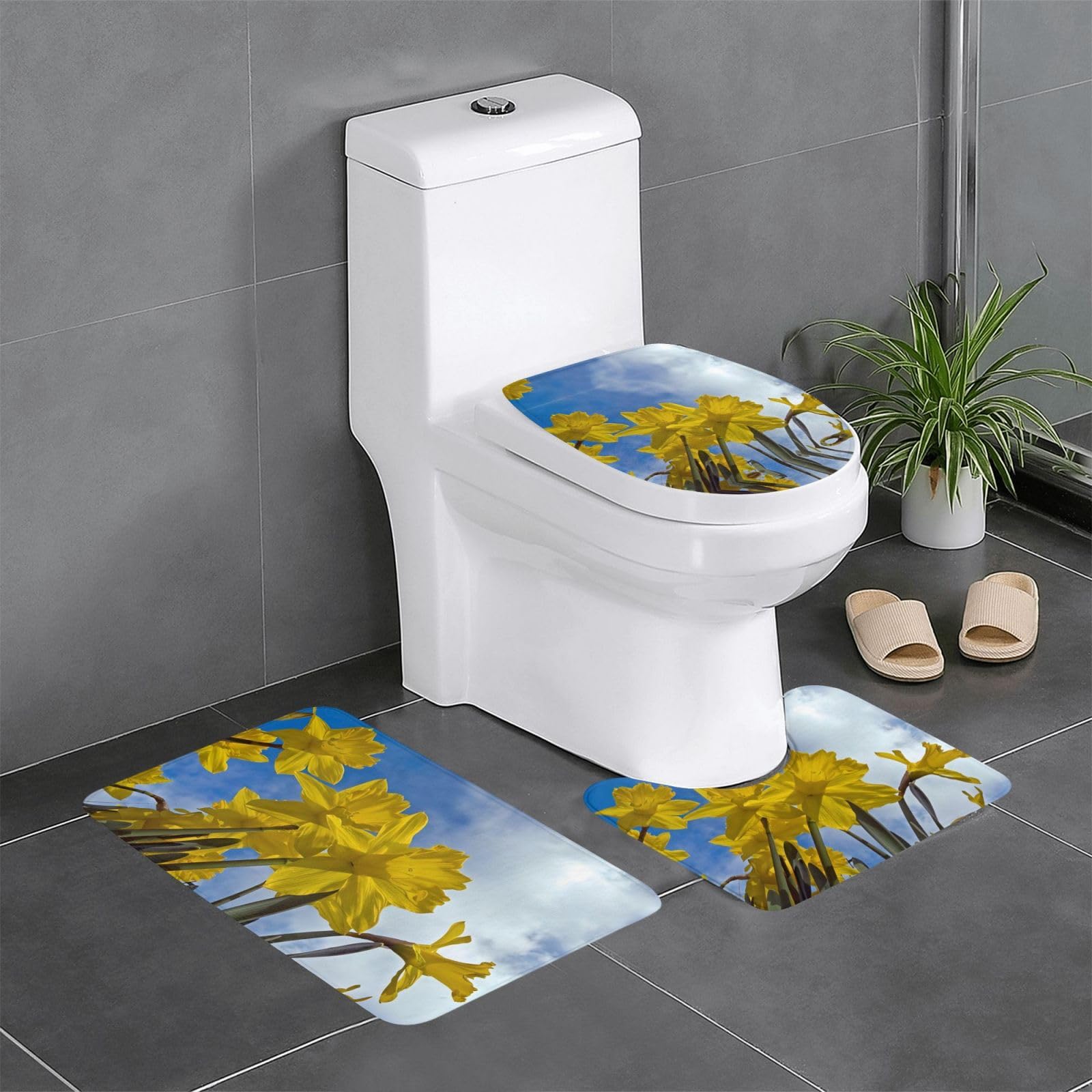 Ensemble 3 tapis de bain jonquille jaune absorbants et polyvalents pour toute la maison