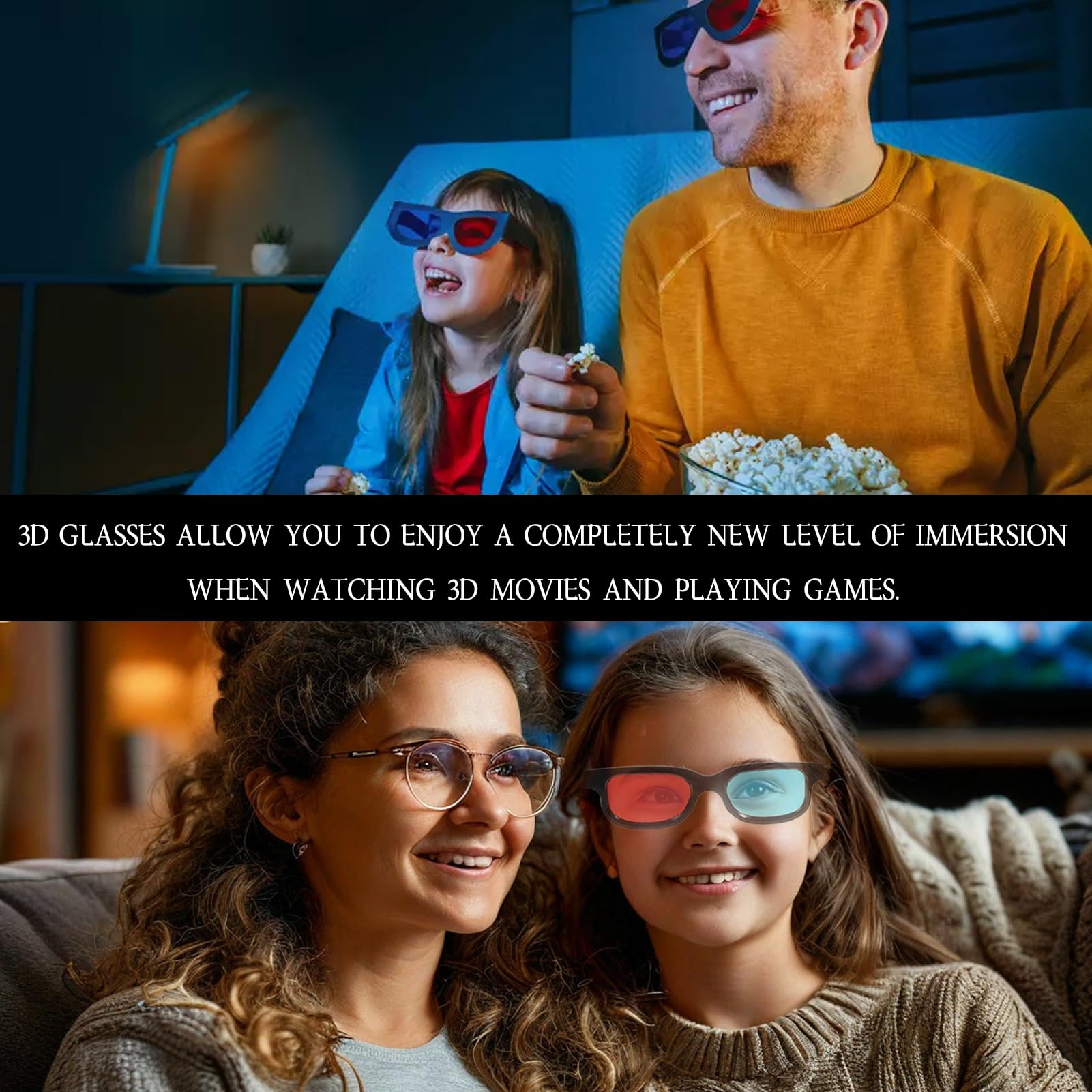 Occhiali 3D per TV, Occhiali Anaglifi 2 Pezzi, Occhiali 3D per Film 3D, Giochi, Televisione, Cinema (Blu, Rosso)