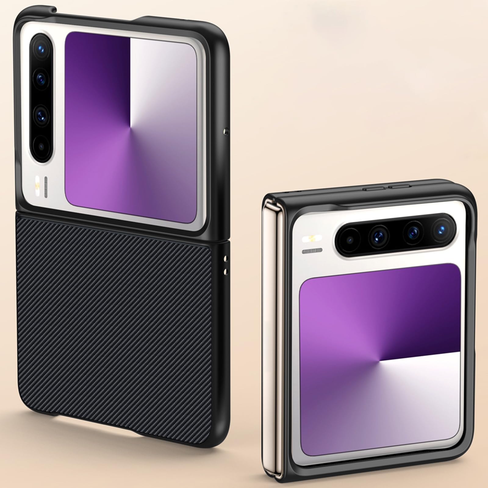 Ultra Mince Coque pour Huawei Pura X, Fibre de Carbone Texture Cuir Etui Luxe Léger Anti-Empreinte Housse,d'or,Pura X