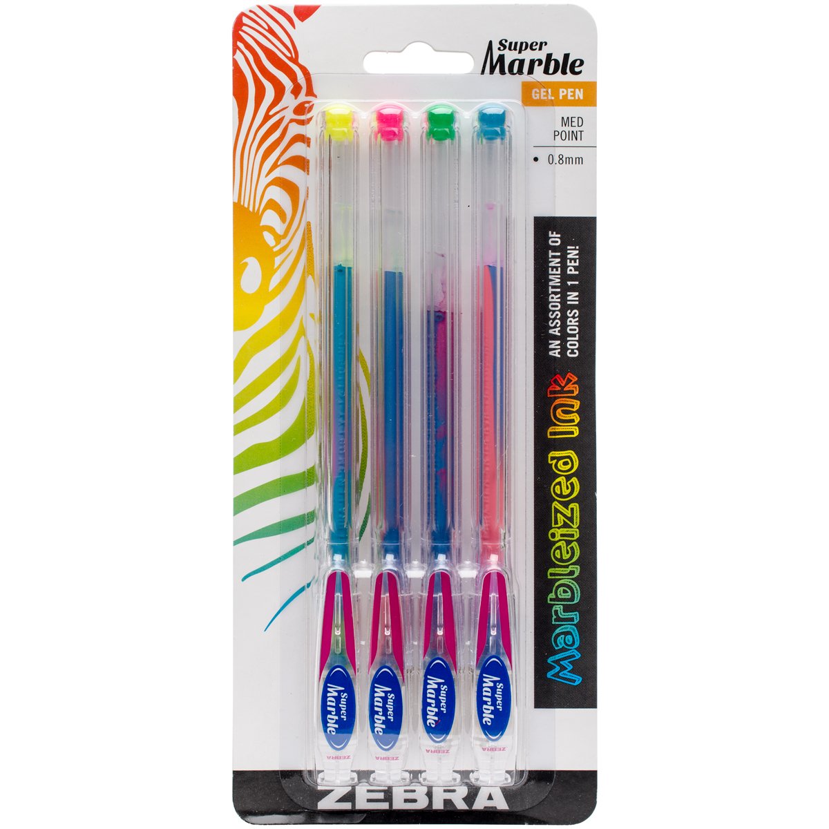 Zebra Pen 40104 Super marble Gel Pen, Multi-Colour, 0.8 mm, Pack