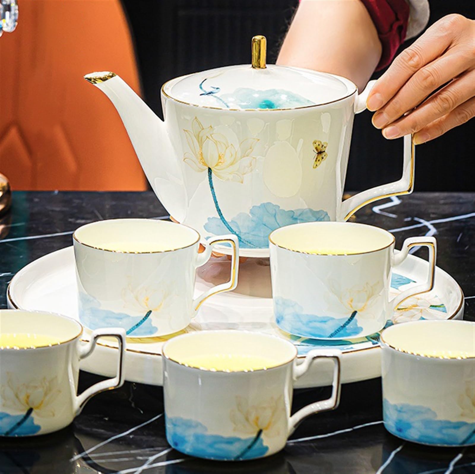 Bere Set teiera e tazza moderna con vassoio girevole