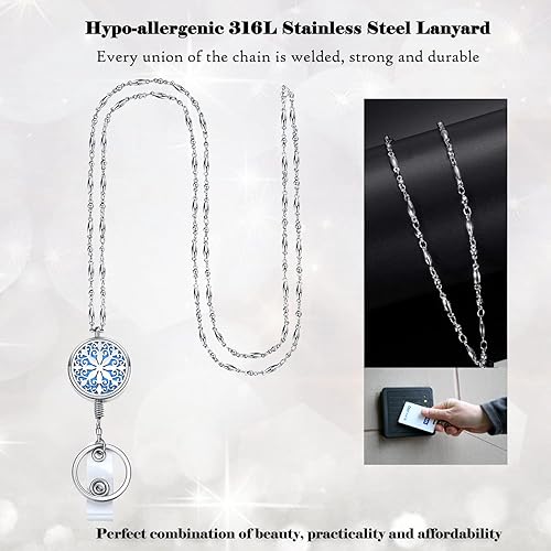 Miniatura 9 de USANGERS - Collar retráctil con colgante para identificación, resistente cadena de cuentas, difusor de aceites esenciales, de acero inoxidable,