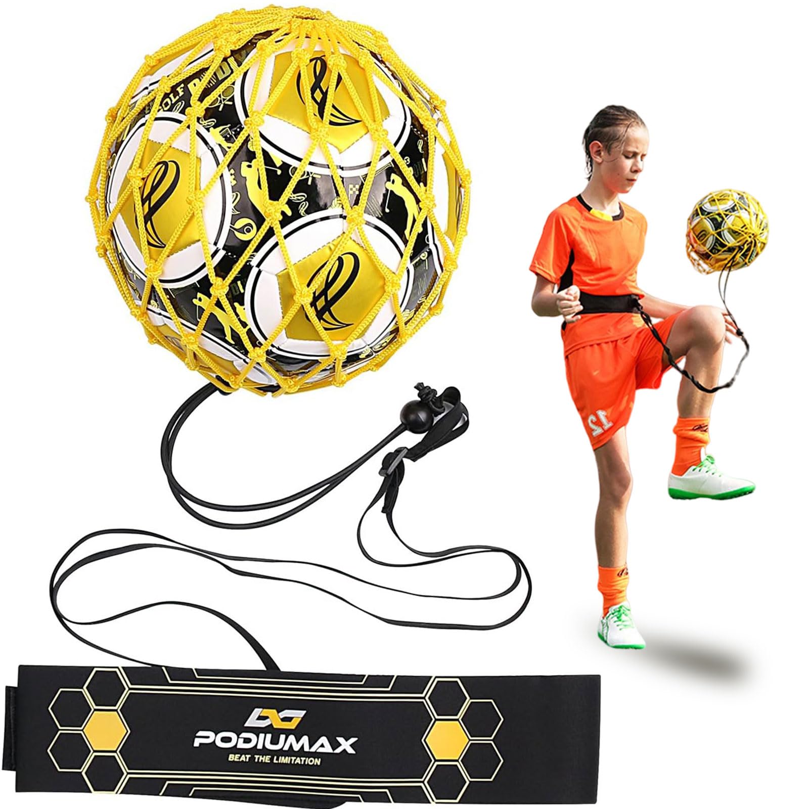 PodiuMax Fussball Kick Training for Fußball/Volleyball/Rugby, Ball Mit Schnur Kinder(Paket Ohne Ball) Verbessere Kick/Kontroll/Wurf, Einstellbar Für Kinder & Erwachsene Fussball