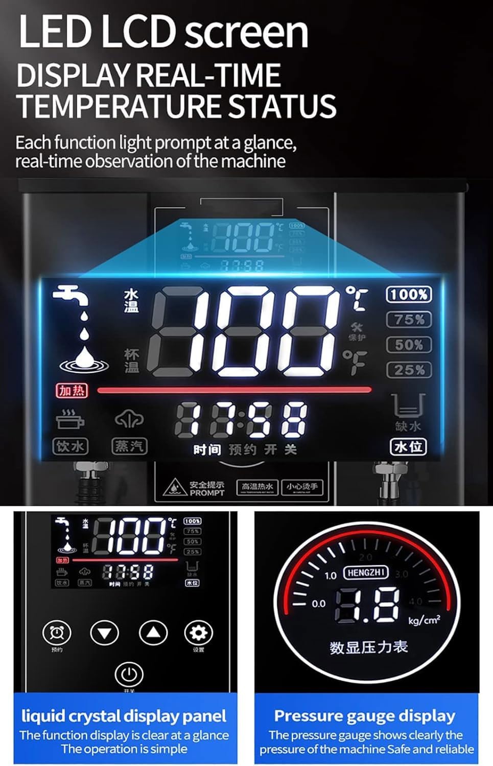 Montalatte elettrico, 2500 W, multiuso, con display a LED, vaporizzatore completamente automatico, capacità 12 l, per caffetterie e negozi di tè