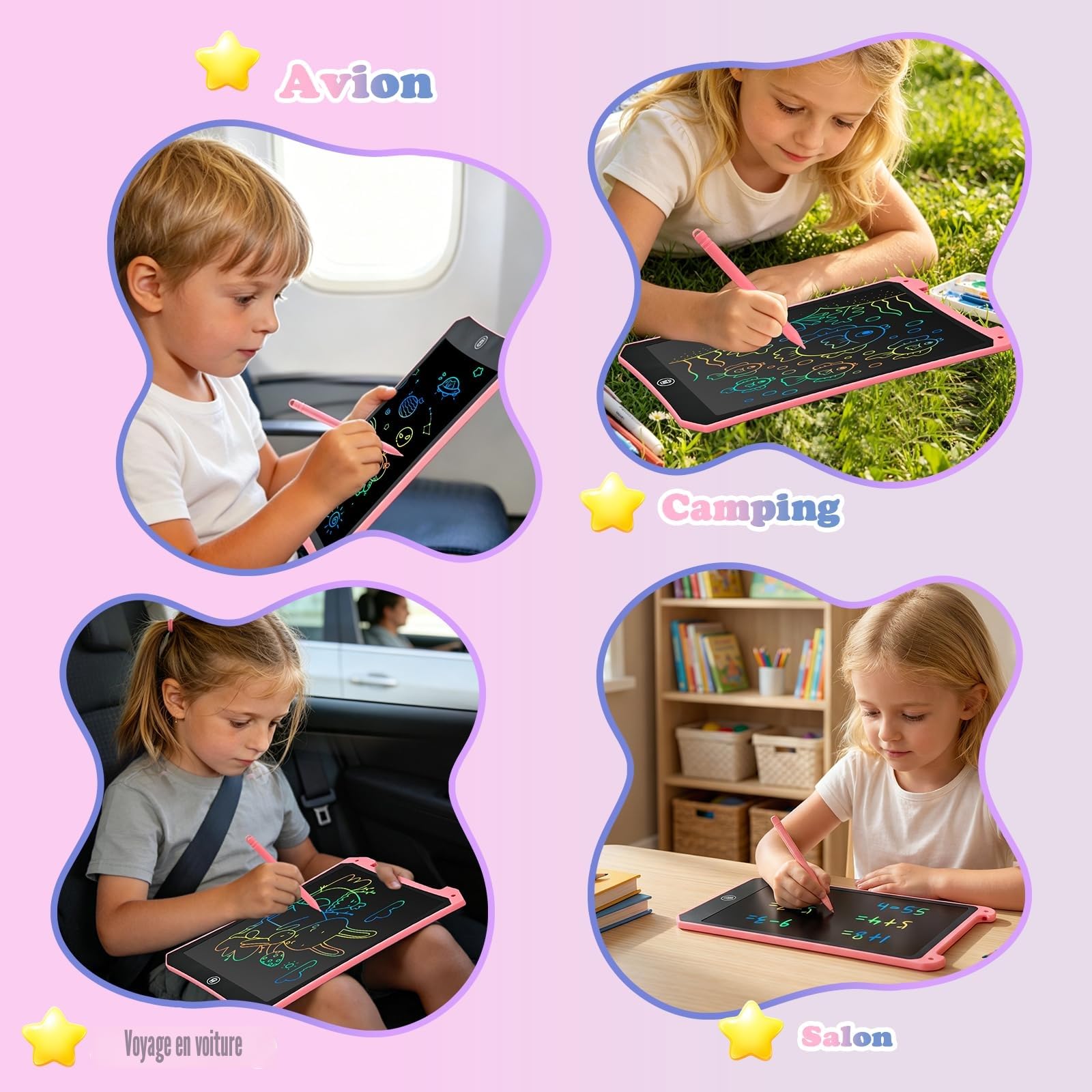 BlueSwan Tablette Dessin Enfant 10 Pouces, Jouet Enfant 2 3 4 5 6+ ans | Ardoise Magique avec Fonction de Verrouillage, Cadeaux pour Garçons Filles, Jouet Activités de Voyage pour Tout-petits, Rose