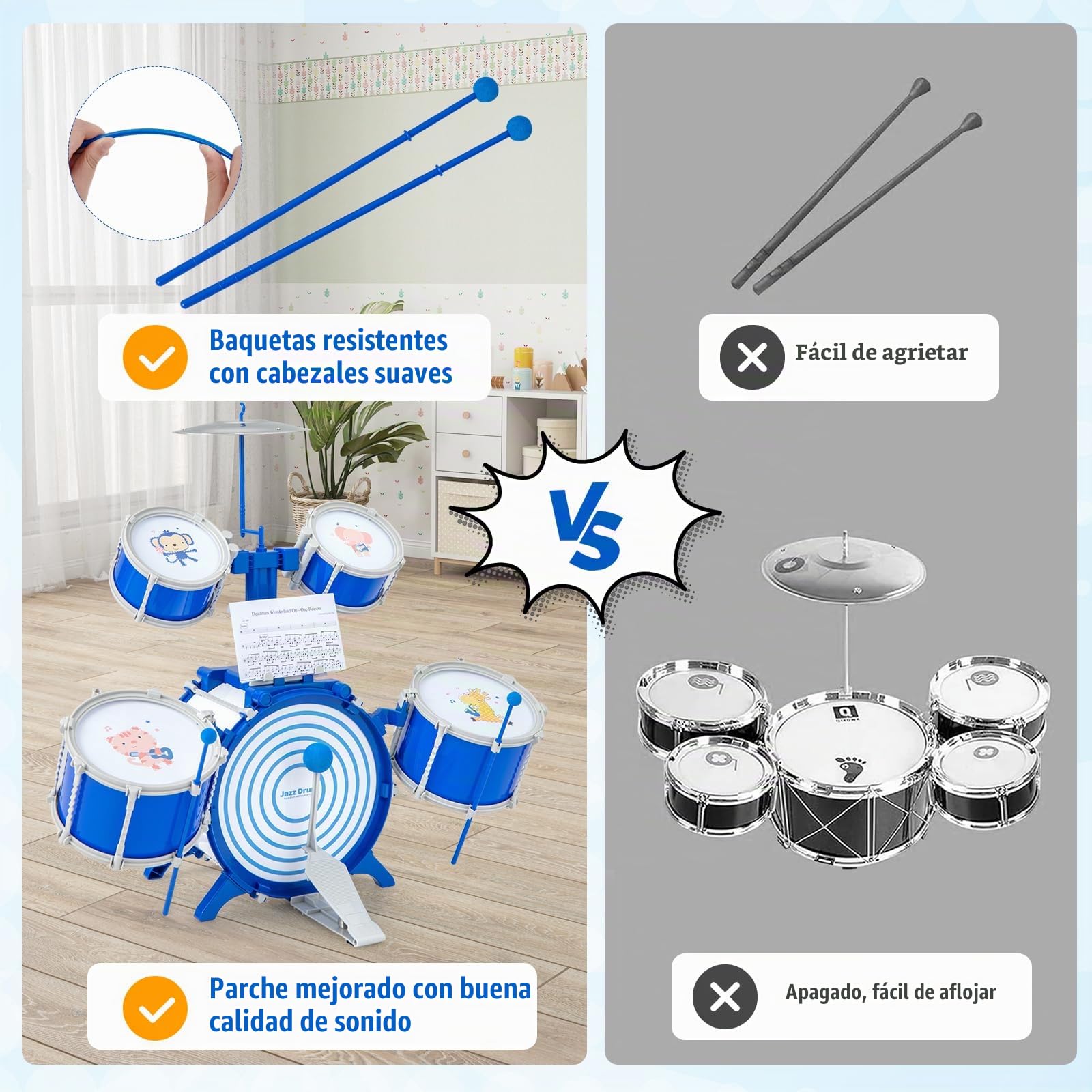 GOPLUS Batería de Jazz Infantil con 5 Tambores y 1 platillo