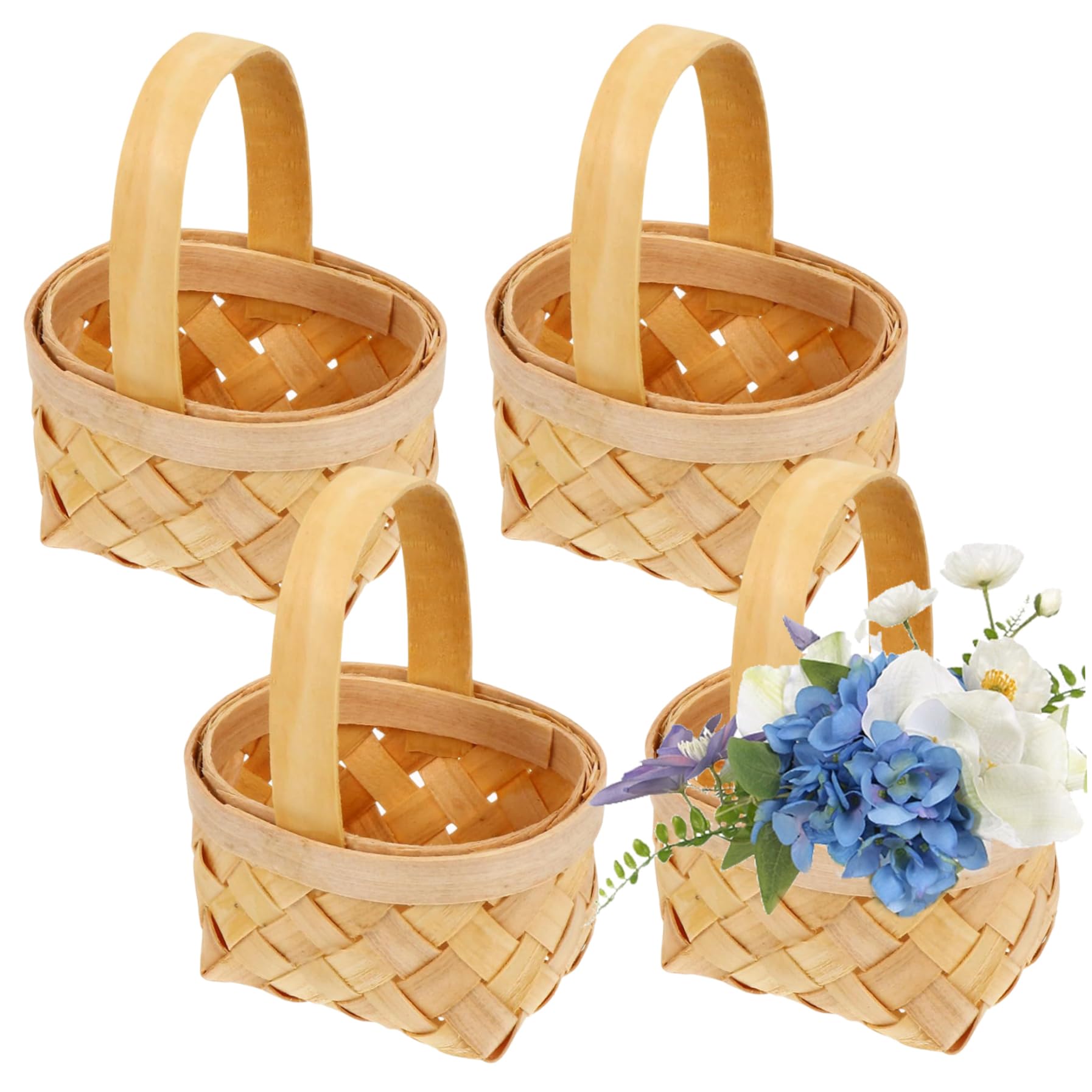 Cestini per damigelle per matrimonio, 4 pezzi di cestini intrecciati a mano contenitori per caramelle per bambini, mini cestino da picnic piccolo cestino intrecciato con manico, cestino di vimini con