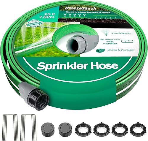 Breeze Touch Mangueras de riego de 25 pies, manguera de jardín flexible con rociador de alta niebla, manguera de riego plana a prueba de fugas,