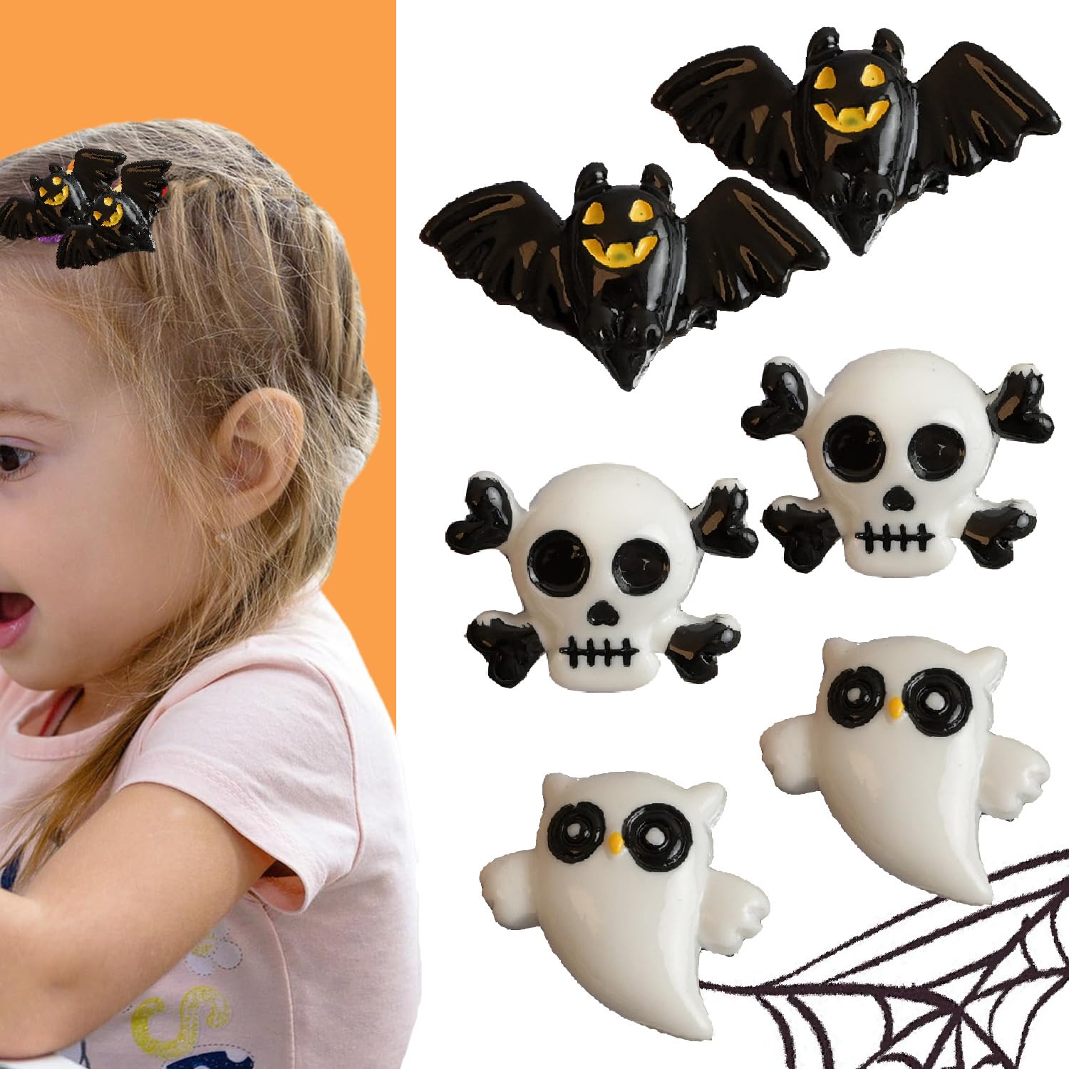 FULYA Mini Halloween Hair Clips,6P Cute Bat Skull Ghost Hair Clips,Bat Hair Hairpin,Y2K Black White Goth Hair Accessories,Halloween Hair Claw Clips for Women Punk Cosplay Costume Party (A)
