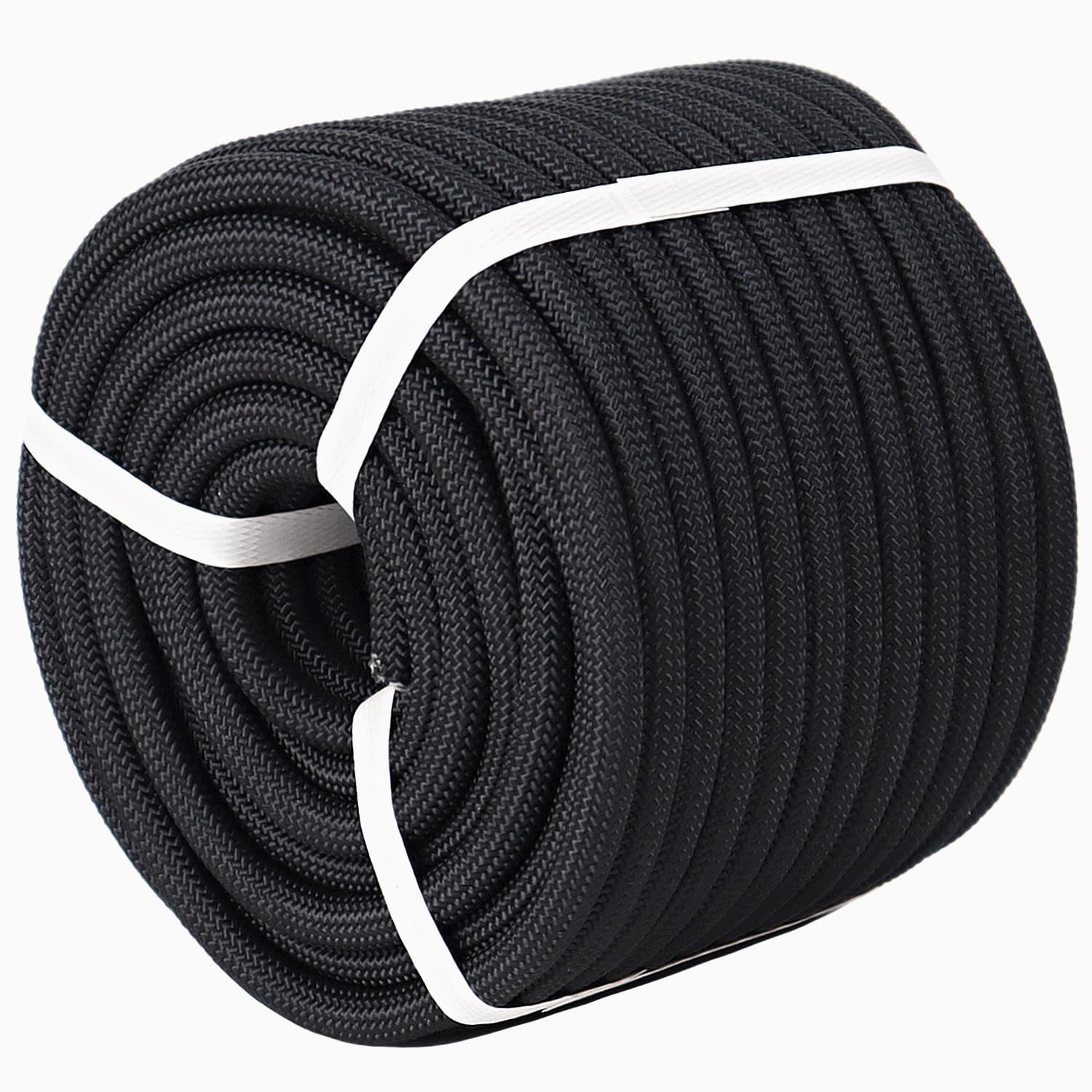 Cuerda de poliéster trenzada doble (1/2 pulgada x 150 pies), cuerda de aparejo arborista fuerte, 48 hebras para trabajo de árbol de columpio, tirar, navegar, color negro
