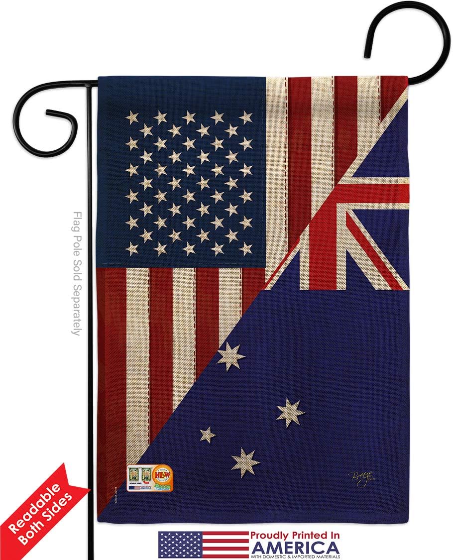 US Australia Friendship Burlap Garden Flag Regional USA American Alliance World Country Particular Area Small Decorative Gift Yard House Banner Double-Sided Made In 13 X 18.5