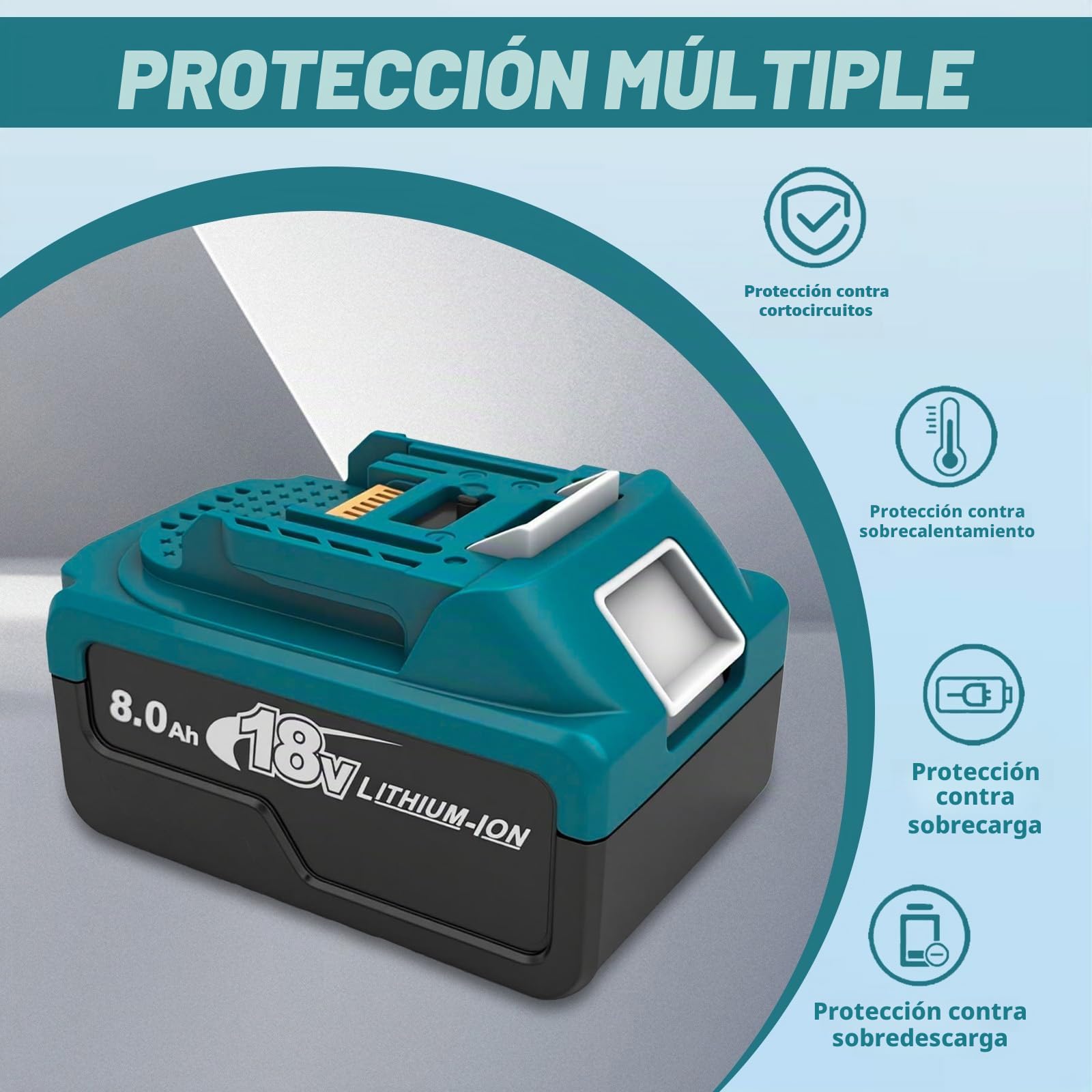 Batería de iones de litio de 8000 mAh 18 V con salida tipo C, batería de repuesto de alta capacidad para herramientas eléctricas inalámbricas de 18 V, indicador de carga LED y protección múltiple