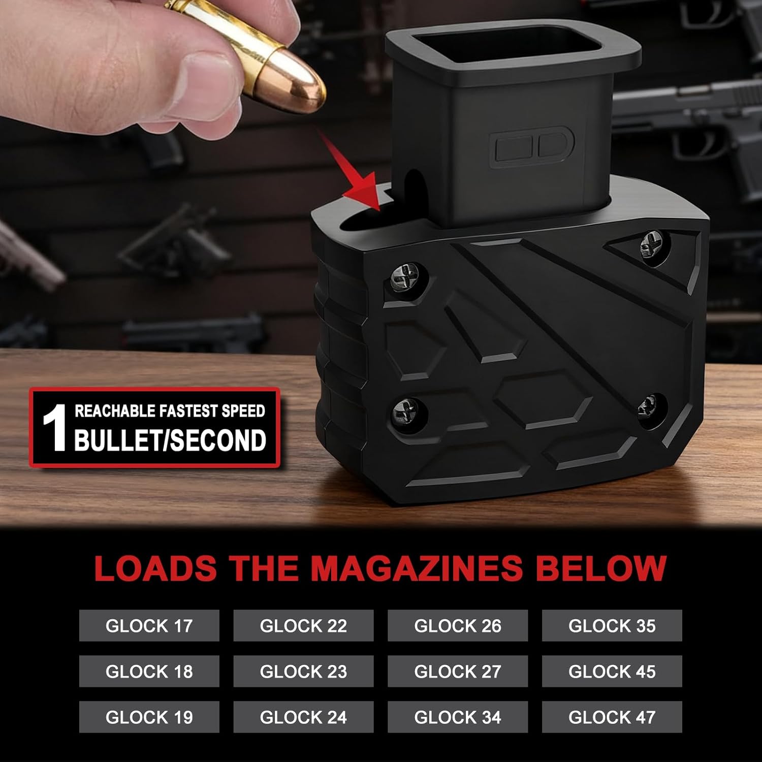 Magazine Speed Loader for Glock 9mm/.40 S&W - Essential Glock 19 Accessories, Fits Glock 17/18/19/22/23/24/26/27/34/35/45/47 - Fast Loading/Pain-Free & Portable (Classic)