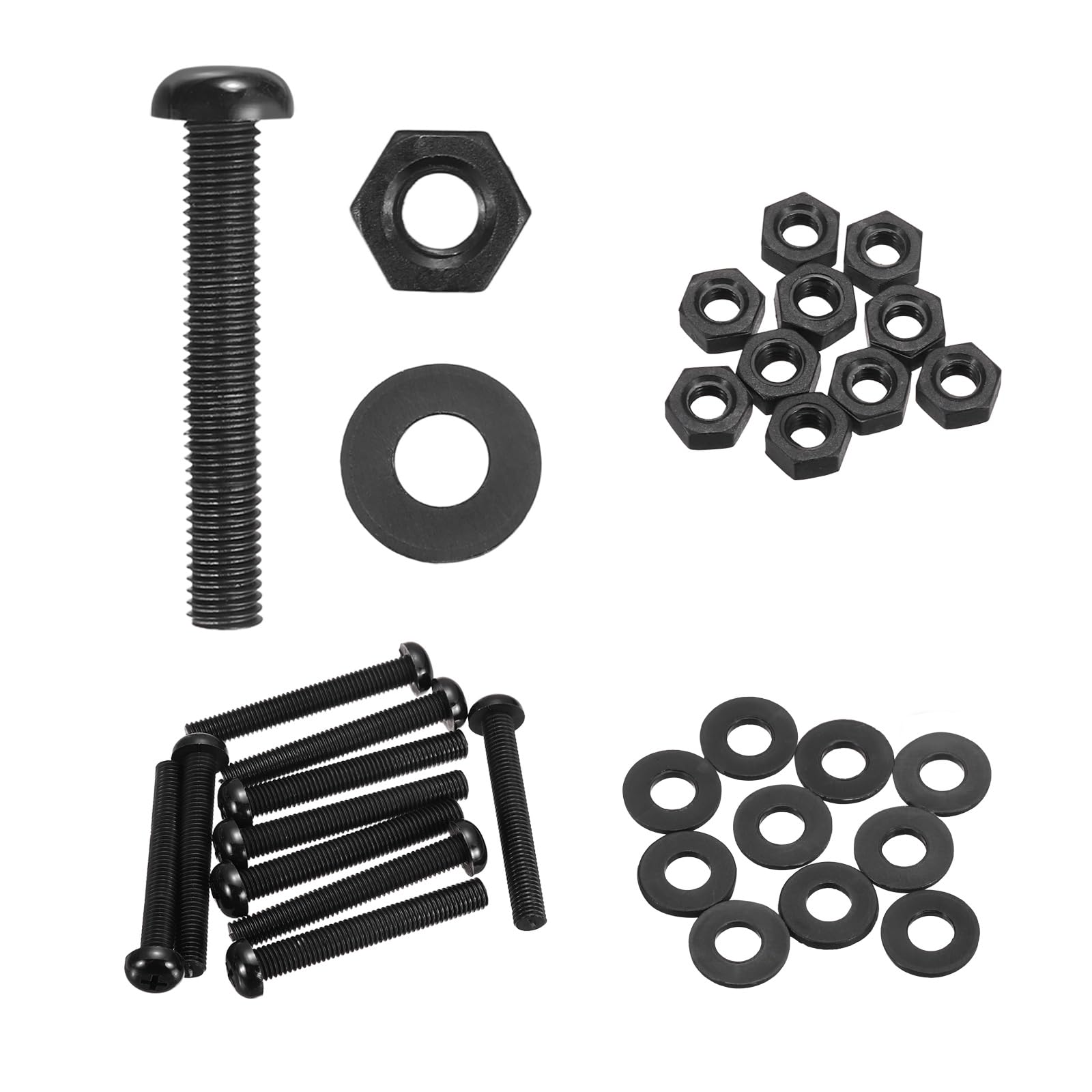 sourcing map 10 Set M8x60mm Nylon PA66 Plastic Cross Round Head Screw Phillips Bolts Hex Nuts Flat Washers Assortment Kit, Metric Full Thread Bolt Fasteners for DIY Machine Assembly, Black — image 1
