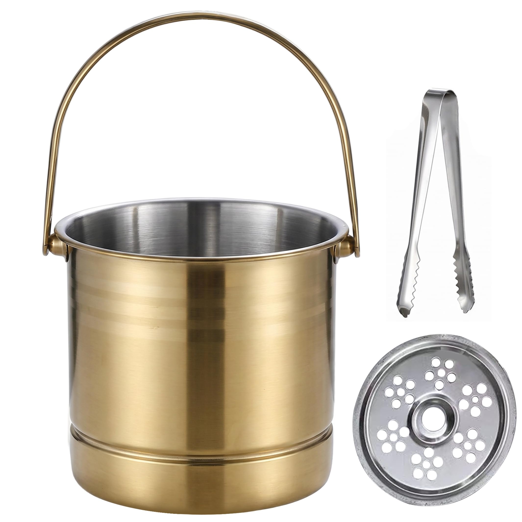 Bemonew Wine Bucket, 1.6L Heavy-duty Stainless Steel Ice Bucket With Removable Filter & Ice Tongs, Champagne Wine Chiller - Gold