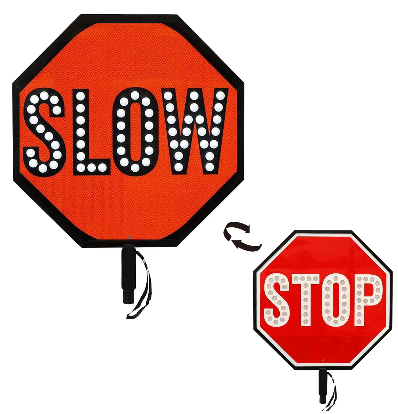 Dwustronny znak „Stop Slow” z uchwytem, Dwustronna, ręczna łopatka LED Stop Slow o długości 18 cali(Stop/Slow)