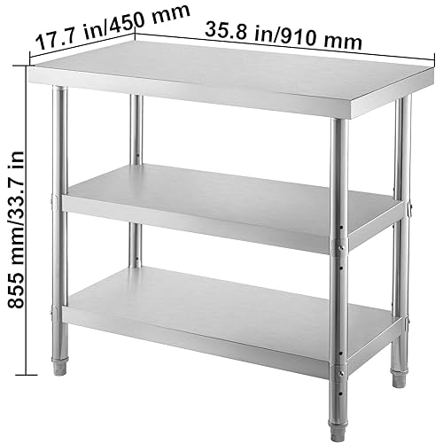 Miniatura 8 de VEVOR Mesa de preparación de acero inoxidable, 48 x 18 x 33 pulgadas, mesa comercial de acero inoxidable, 2 mesas ajustables para preparación de