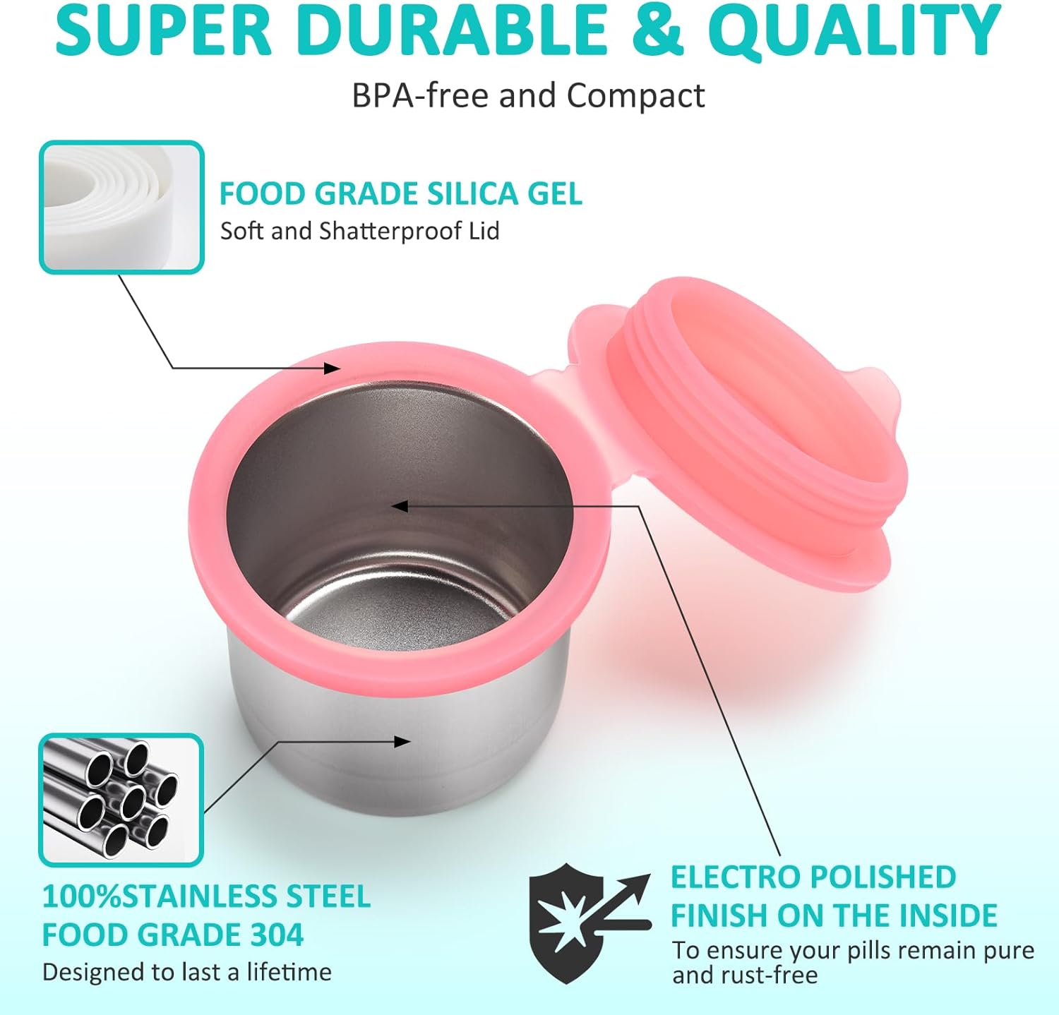 Weekly Metal Pill Case 7 Day, Stainless Steel Pill Box Organizer for Travel, Waterproof Medicine Container, Portable Daliy Pill Holder for Vitamins Fish Oils (Rainbow-7days)