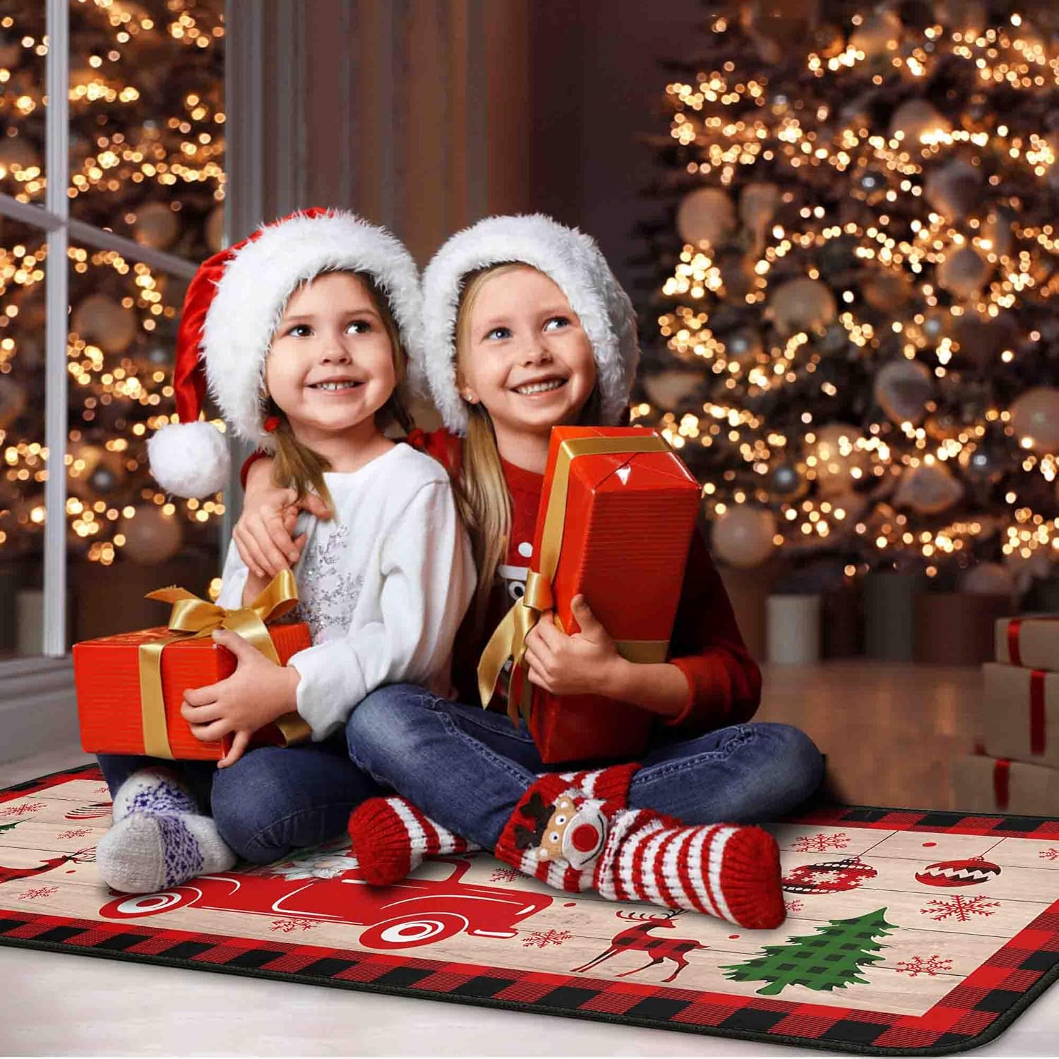 2 Pcs Christmas Kitchen Rugs and Mats for Floor Non-Slip Backing Mat Merry Christmas Kitchen Decor Anti Fatigue Kitchen Rug Sets with Runner Xmas Decor (Christmas 05, 17"x47.2"+17"x30")