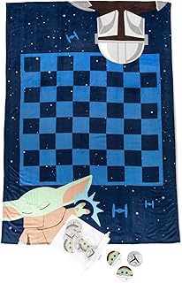 Jay Franco The Mandalorian Checkers Game Blanket - 3 Piece Set Includes Plush Blanket, 24 Pieces, & Storage Bag