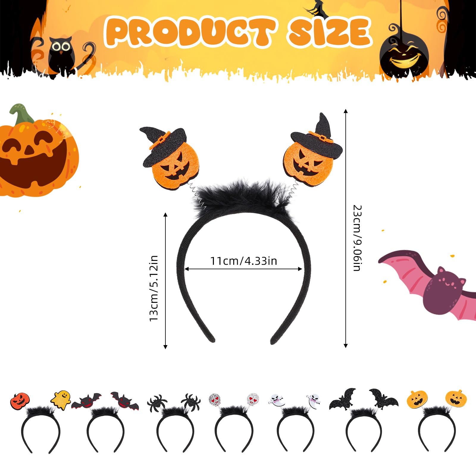 NICENEEDED 8 PCS Halloween Headbands, Spider Web Bat Witch Devil Hair Band Bat Pumpkin Hair Hoop - Image 2