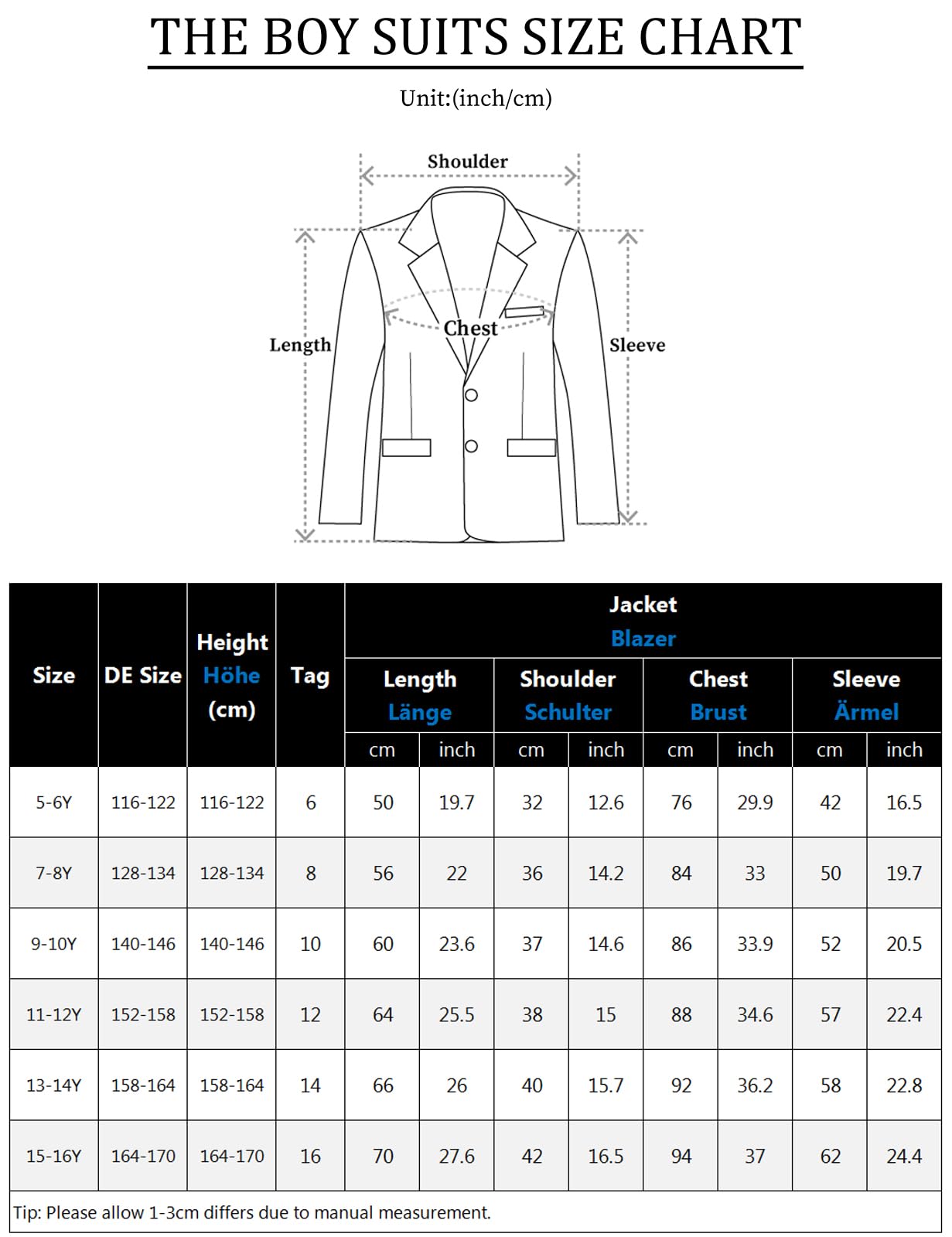 Jungen Blazer V-Ausschnitt Hochzeit Regular Fit Anzugjacke 128-164