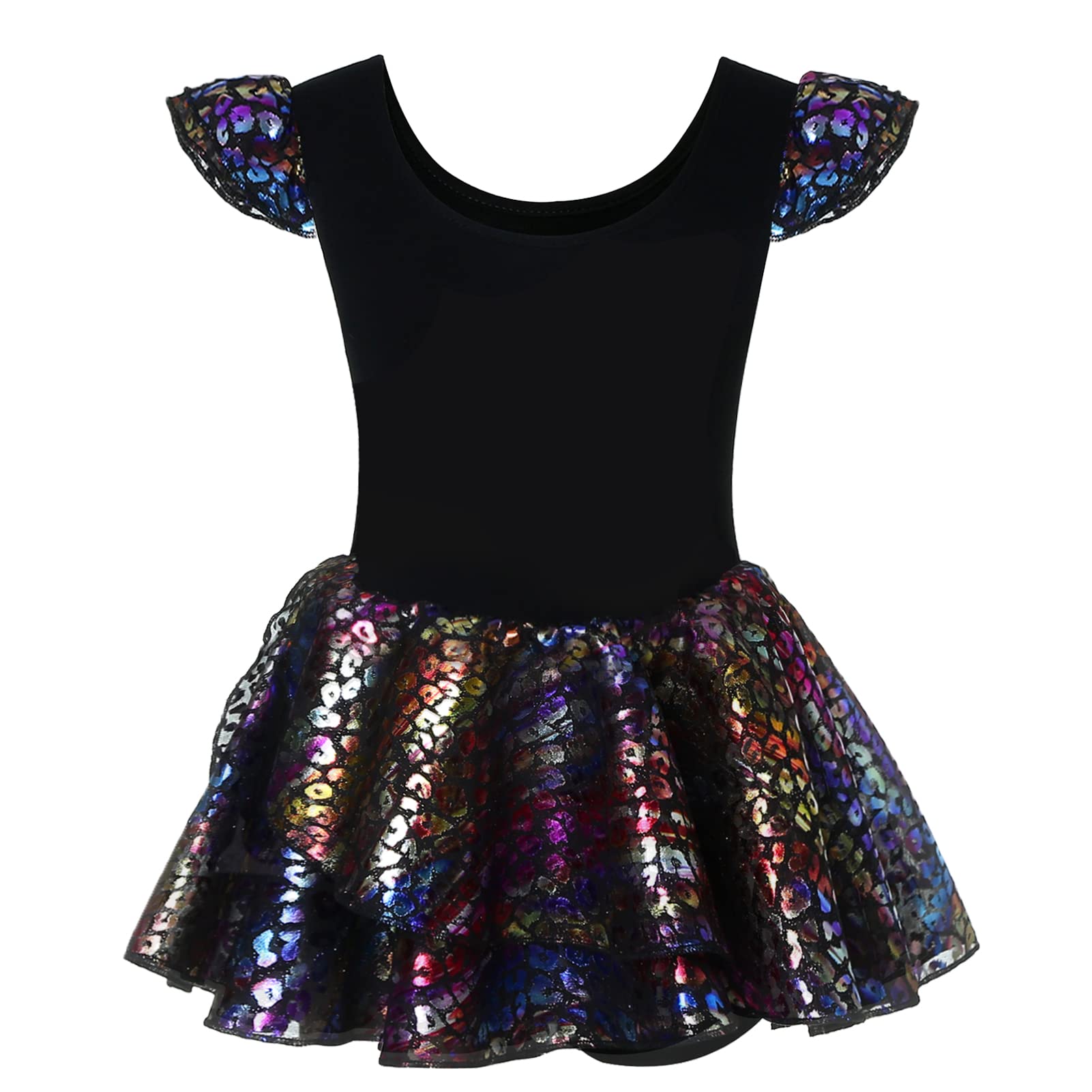 Phineein Leotardo de ballet para niñas con falda, vestido tutú brillante, manga con volantes, ropa de baile para niños/niños pequeños