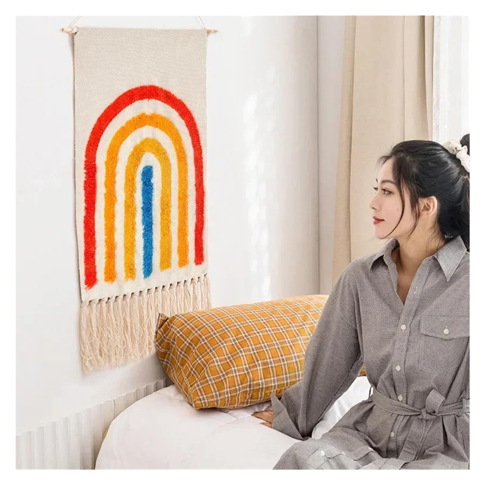 BDFJEDS Tapestry Wall Hanging 50x90cm Macrame Wall Hanging Tapestry Tassel Woven Geometric Canvas Home Decor(Color-14)