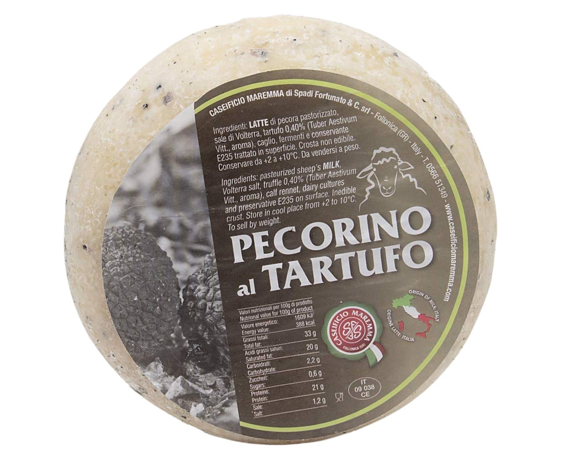 Pecorino al Tartufo | trancio sottovuoto da 0,3 kg | formaggio artigianale toscano | Salumificio Artigianale Gombitelli - Toscana