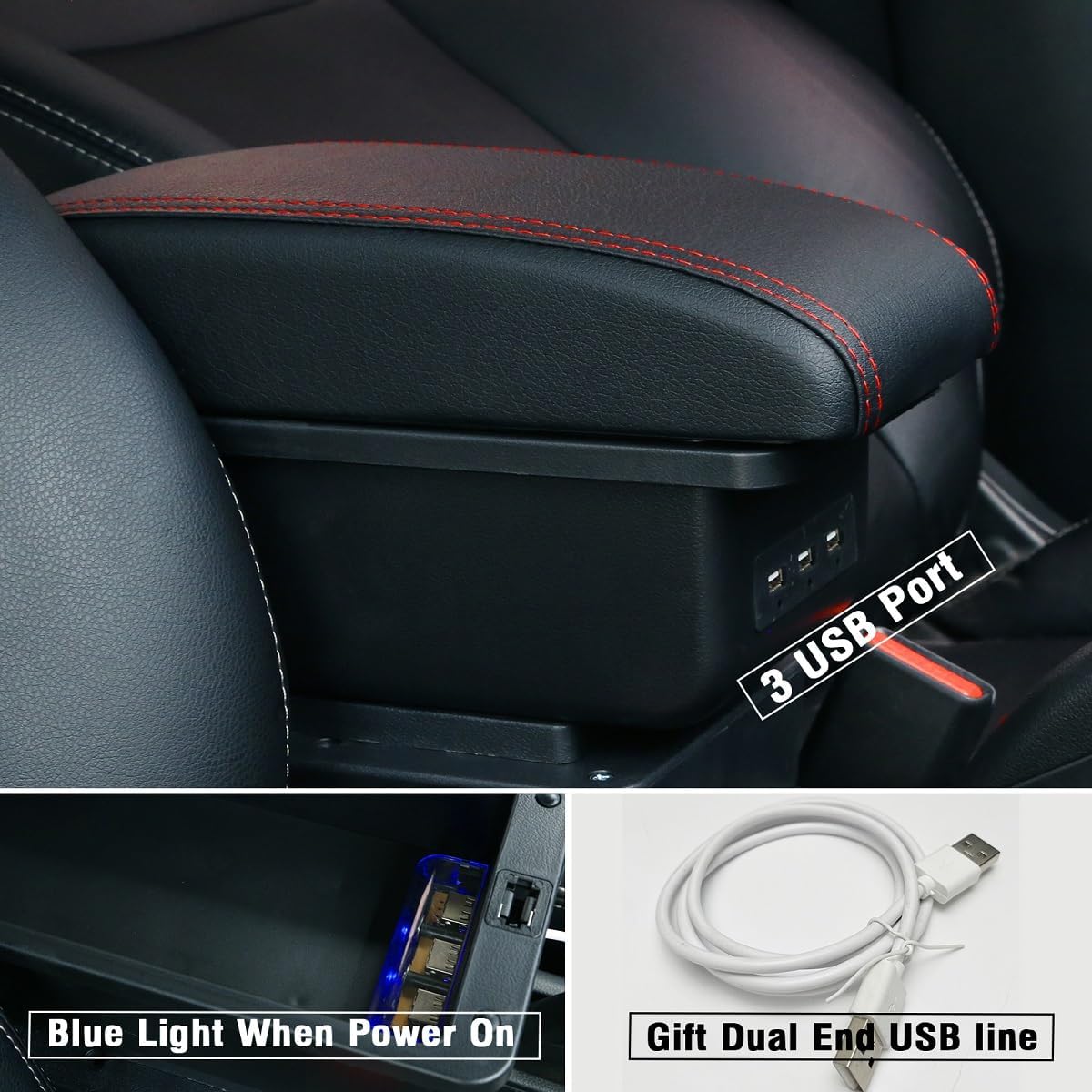 Car Armrest Box for Honda CR-Z 2010-2016 Center Console Storage Arm Rest Organizer Automotive Armrests (Red Line)