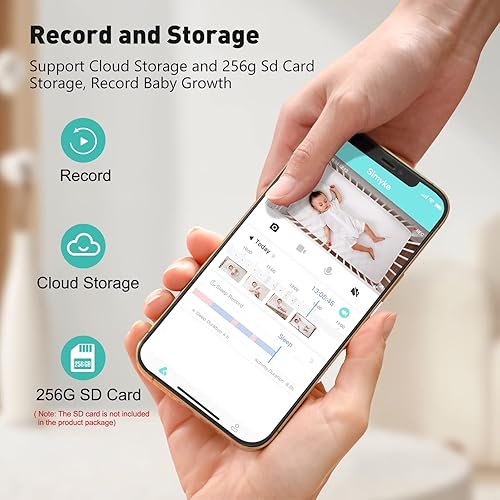 Miniatura 8 de Simyke Monitor inteligente de video para bebé, teléfono inteligente WiFi, cámara 1080P, detección de IA, monitor de llanto y canciones de cuna,