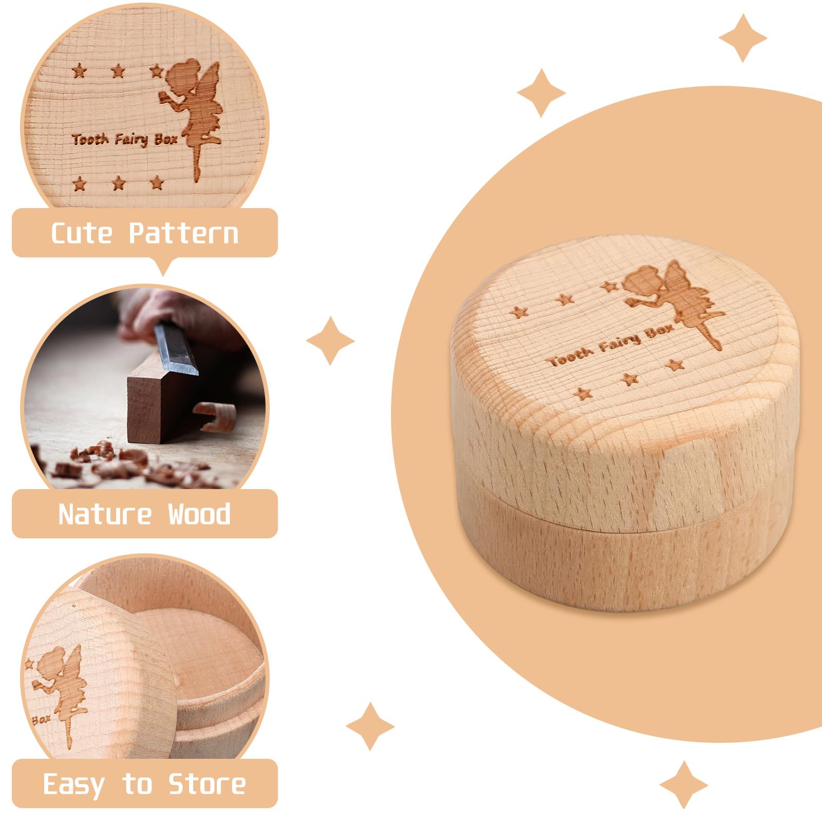 ZXCHOME 1 Pc Milk Tooth Box Tooth Fairy Box Cute Wooden 3D Carved Teeth Box Lost Teeth Storage Box for Kids Tooth Fairy Gift - Image 3