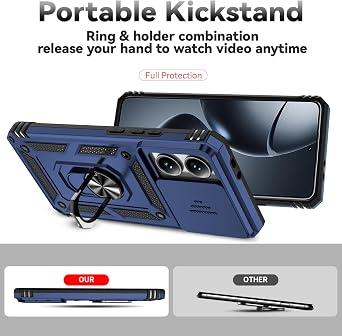 Asuwish Phone Case for Xiaomi 14T Pro with Slide Camera Cover Tempered Glass Screen Protector Ring Holder Stand Rugged Slim Cell Protective Mi 14TPro 14 T T14 5G Women Men Military Grade Hybrid Blue