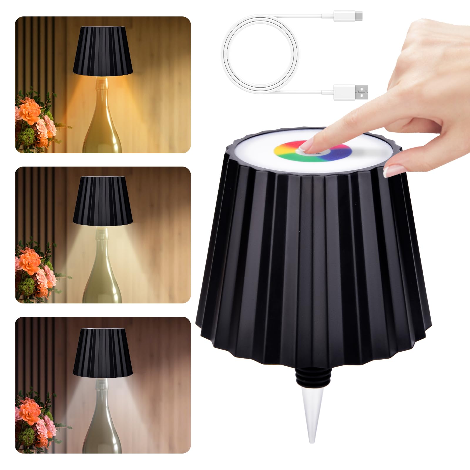 Lámpara de tapón para botella, Lámpara de Botella 5 Colores Control Tácti, bottly lamp bottle lamp regulable, sin cable recargable, Lampara De Mesa Para Dormitorios Sala De Estar Restaurante & Bares