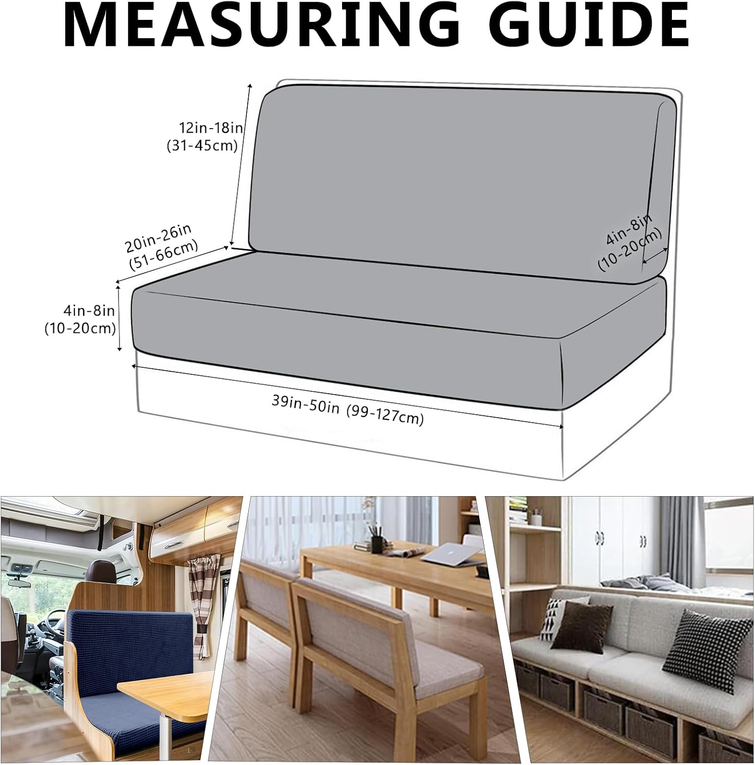 Vapor Fitness PU Leather RV Dinette Cushion Covers, RV Couch Cover Waterproof Stretchable, RV Seat Covers, Includes 2 Bench Cushion Cover & 2 Backrest Covers(Brown)