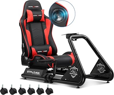 GTPLAYER Simulatore di Guida, Sedile di Simulazione per PC con Altoparlanti, Supporto per Volante e Pedaliera,Nero (Rosso)