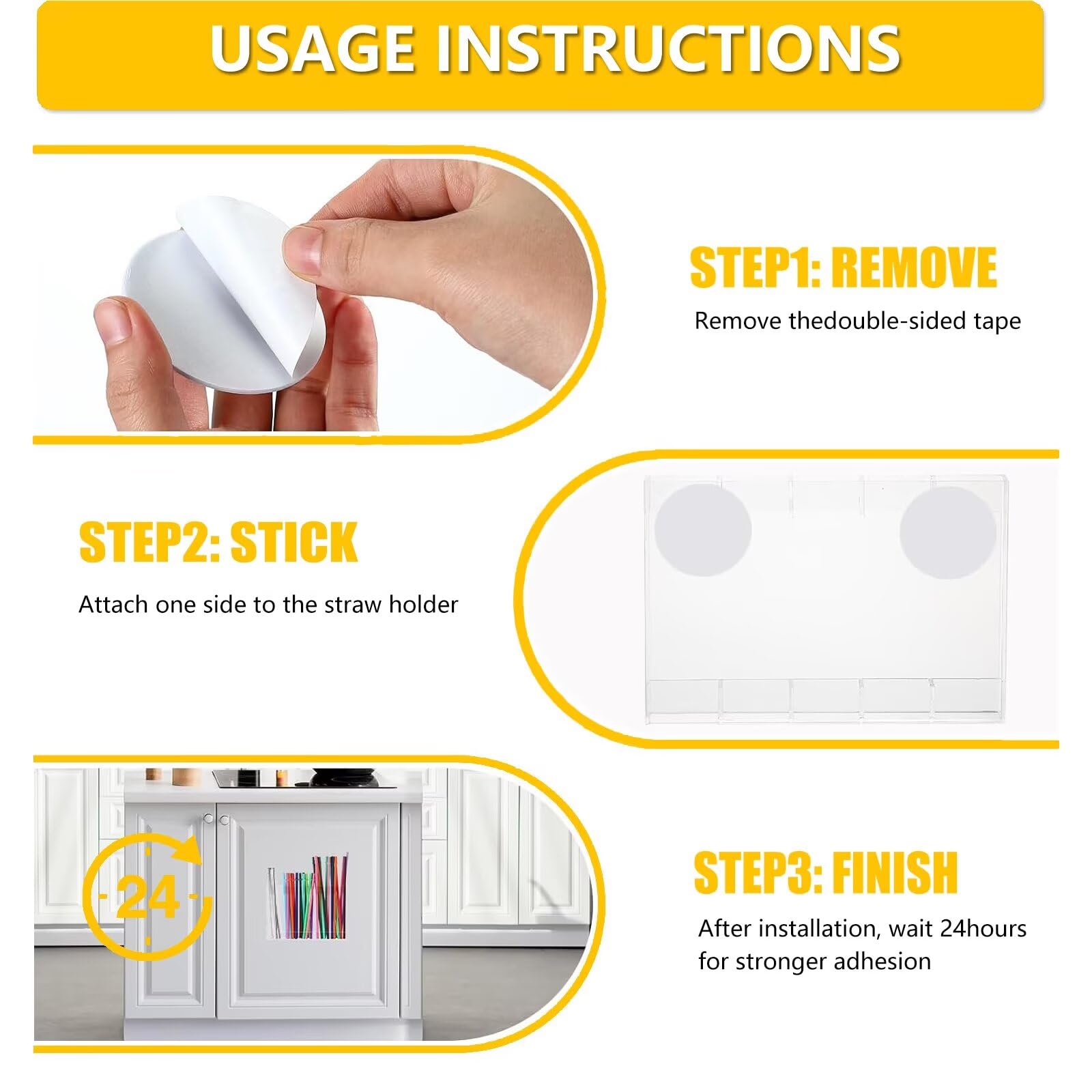 9.8" Large Acrylic Straw Holder For Cabinet Door - Transparent Reusable Straw Organizer Rack, Space Saving Kitchen Storage - View #6