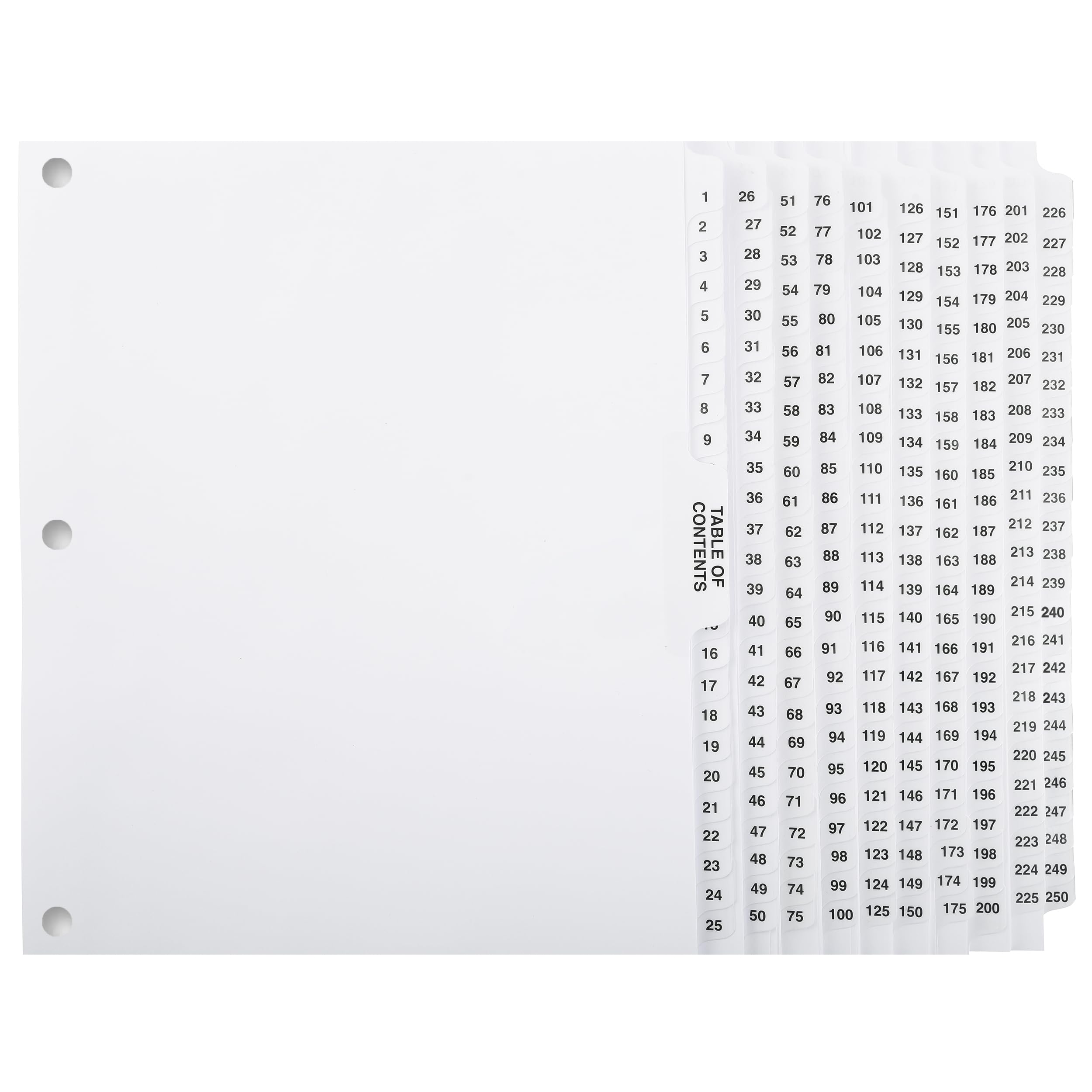 Exhibitindexes® Numbered Dividers 1-250 Punched - AVE Style Bold Tabs - Side Collated Exhibit Tabs - Made in The USA | Letter Size - 1-250 - Sets