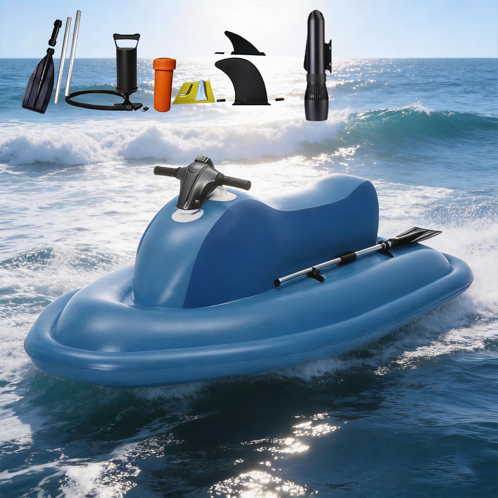 Pfps Upgraded 2-Person Electric Inflatable Jet Boat, 700W Brushless Motor, Max 9KM/H Speed, 16000mAh Battery, Foldable Motorized Watercraft for Sea, Lake and Pool Parties 700w16A