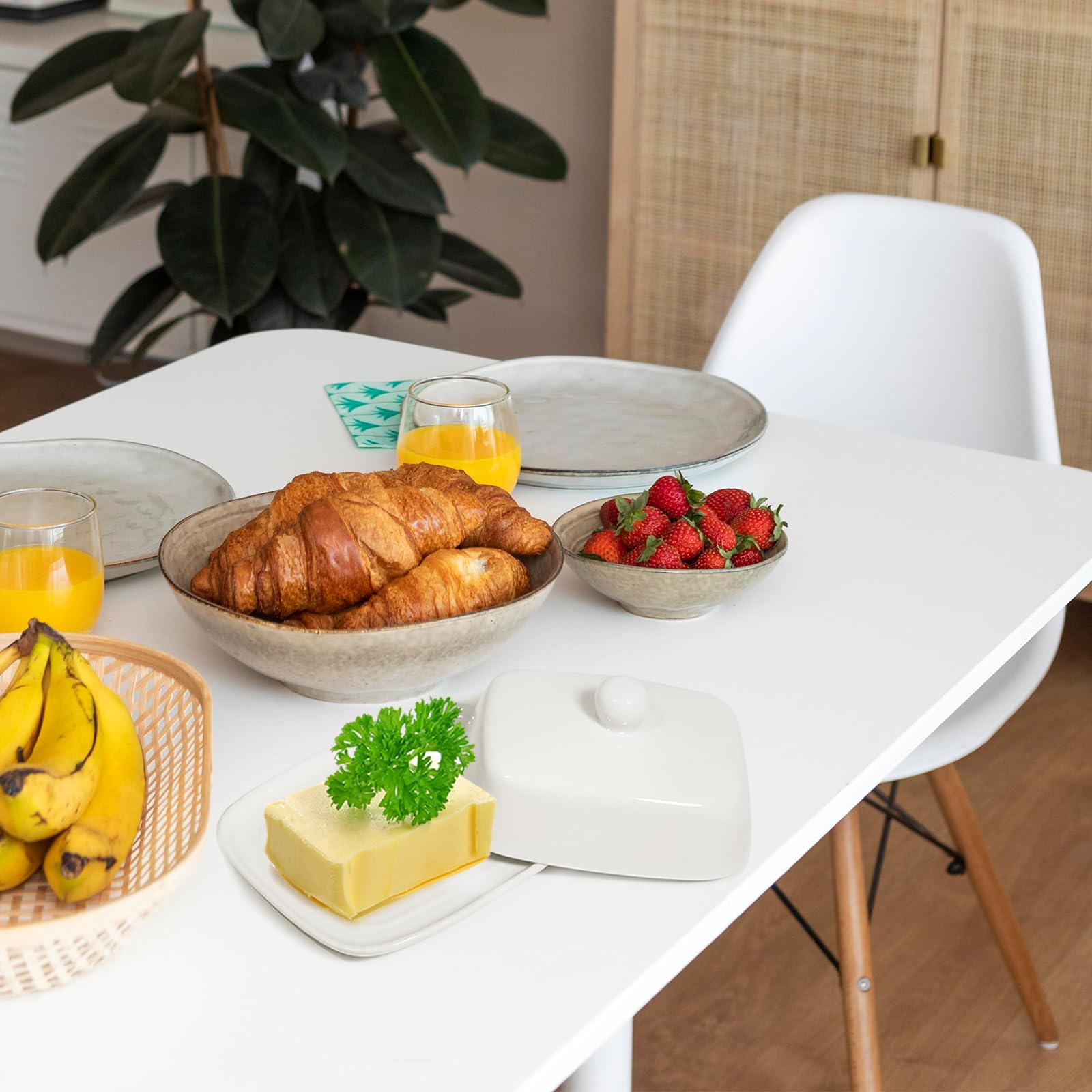 Biała ceramiczna maselniczka z pokrywką, prostokątna maselniczka z pokrywką, ceramiczny pojemnik na masło w stylu vintage, na blat roboczy, dekoracja kuchenna, przechowywanie masła (16,5 x
