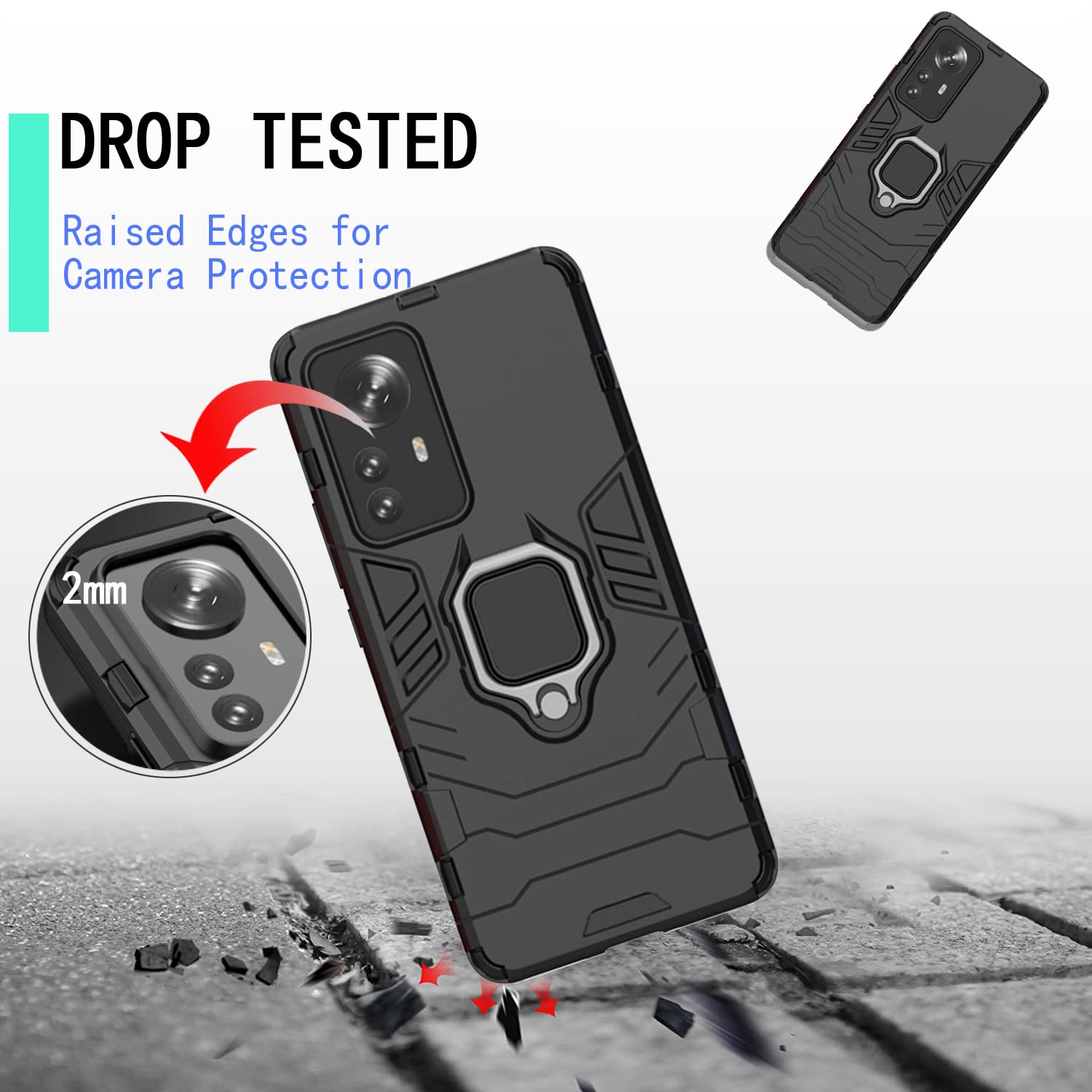 WBWONE Cover per Xiaomi Poco F3 / Mi 11i 5G, TPU/PC Antiurto Protettiva Custodia con 360° Girevole Anello e Copertura Della Fotocamera Scorrevole, Blu
