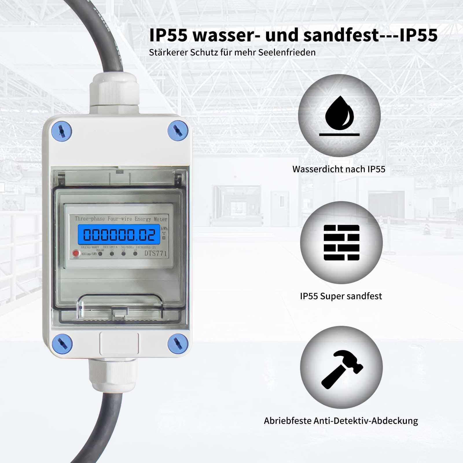 Mobiler Stromzähler 32A 3 Phasen 400V IP68 CEE Stecker Kupplung Zwischenzähler