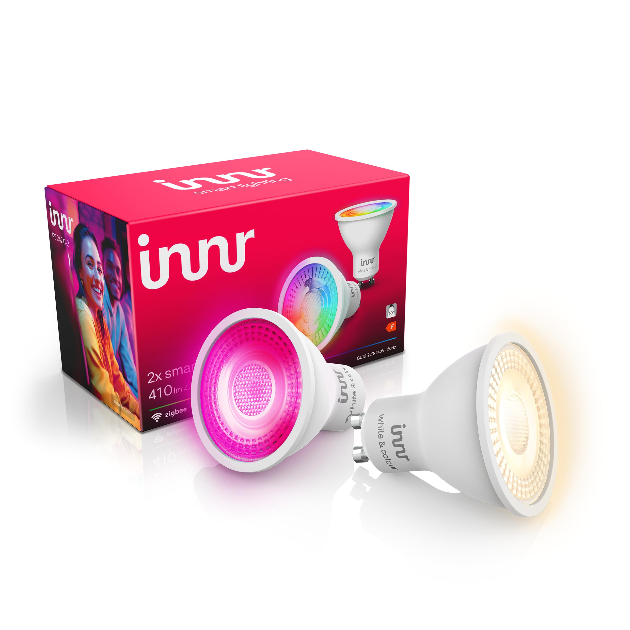 Innr smart GU10 LED lamp, Zigbee, werkt met Hue & Alexa (bridge vereist), warm wit licht, 380 lumen, slimme GU10 spot, dimbaar, 4-Pack