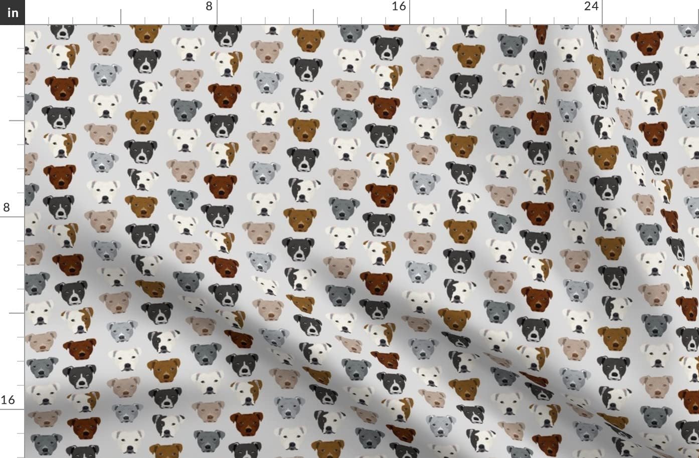 Spoonflower Fabric - Pitbull Heads Smaller Terrier Dog Light Grey Pitbulls Dogs Head Gray Printed on Organic Cotton Sateen Fabric by The Yard - Sewing Quilting Apparel Home Decor