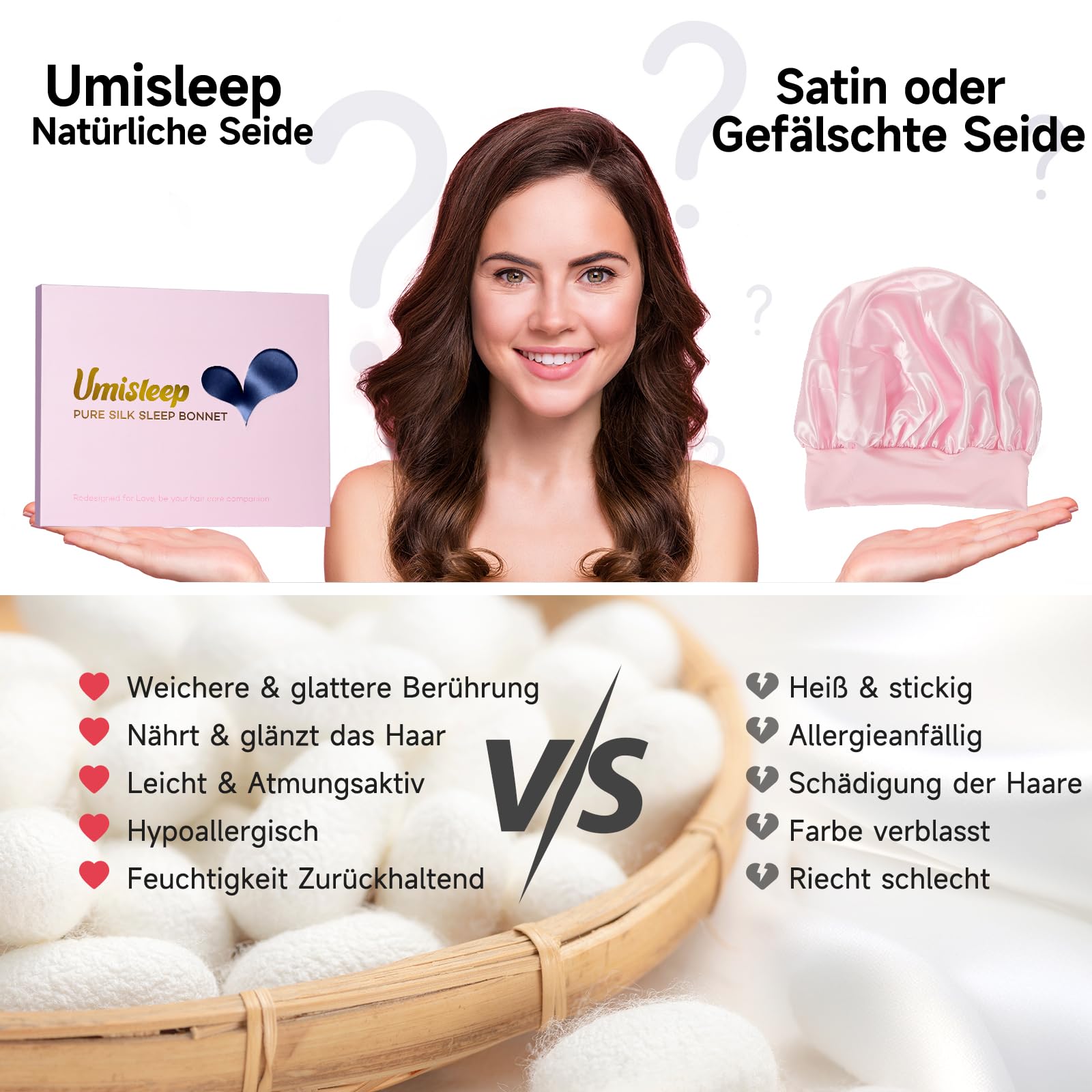 Umisleep 100% 22 Momme Cuffia Seta di Gelso per Dormire, Cuffia da Notte in Seta a Doppio Strato per Capelli Ricci, Traspirante, con Cinturino Largo Regolabile per Il Fissaggio alla Testa, Blu Scuro