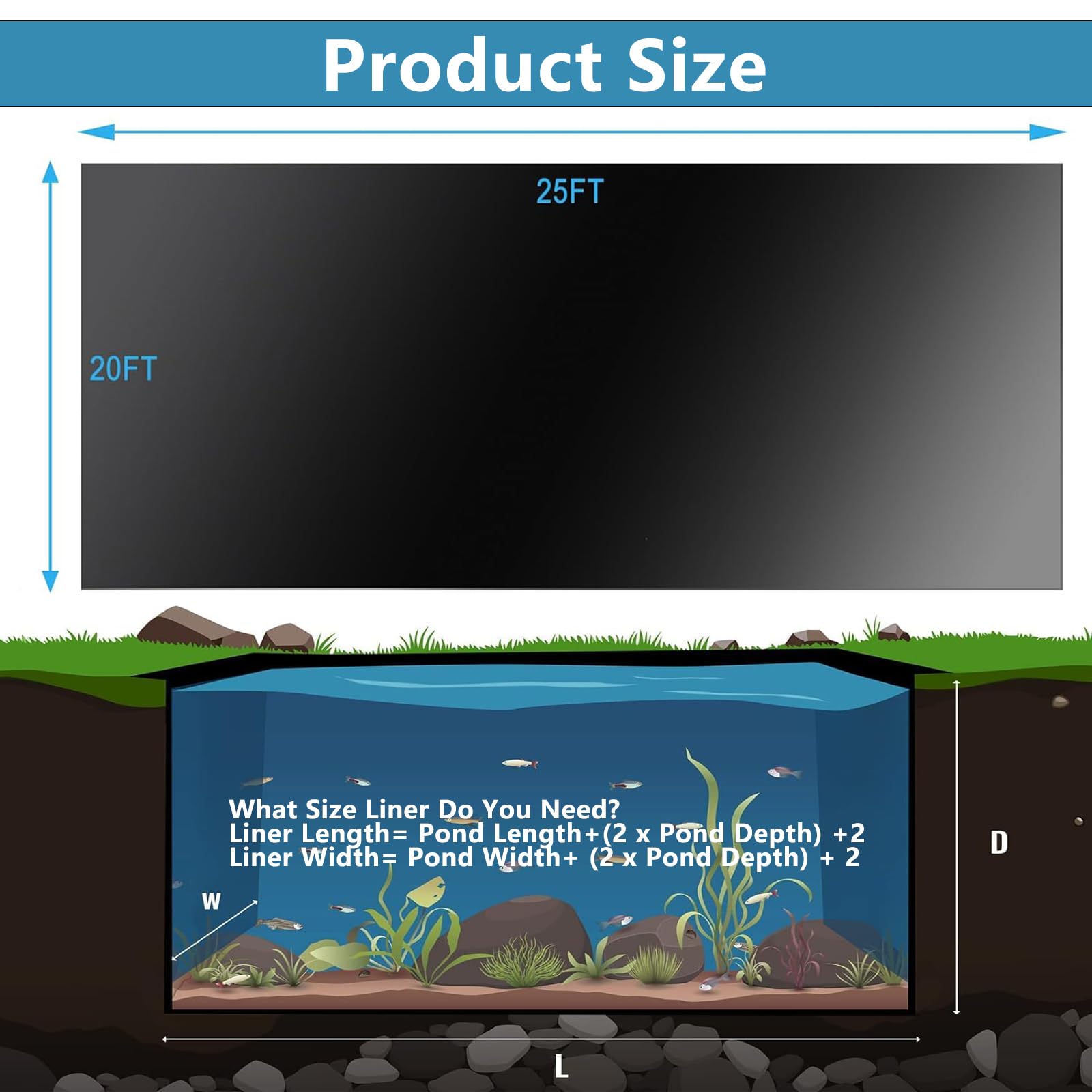 Teichfolie 6x2m Extra Stark Schwarz für Fischteiche Gartenteich